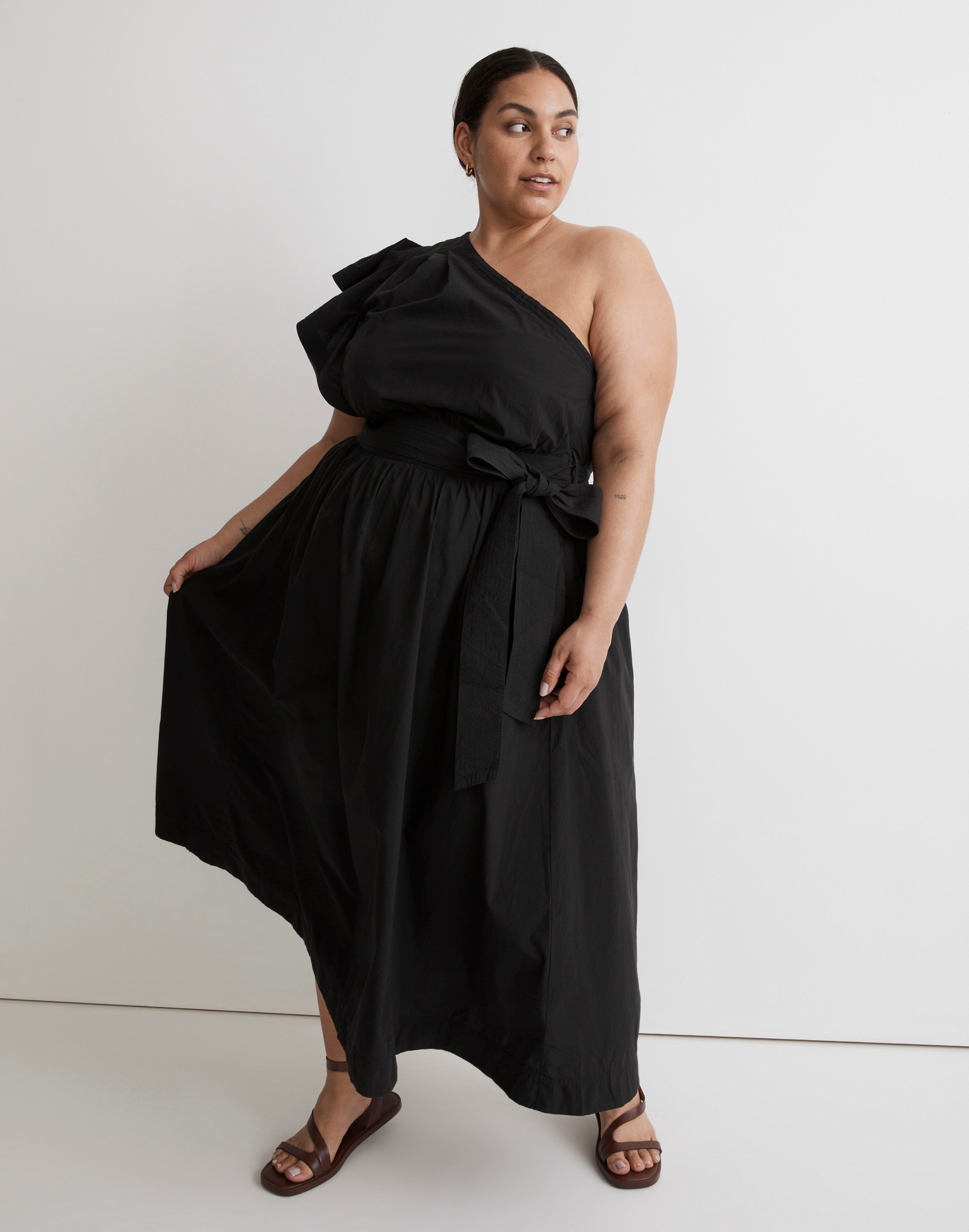 plus ruffled one-shoulder midi dress