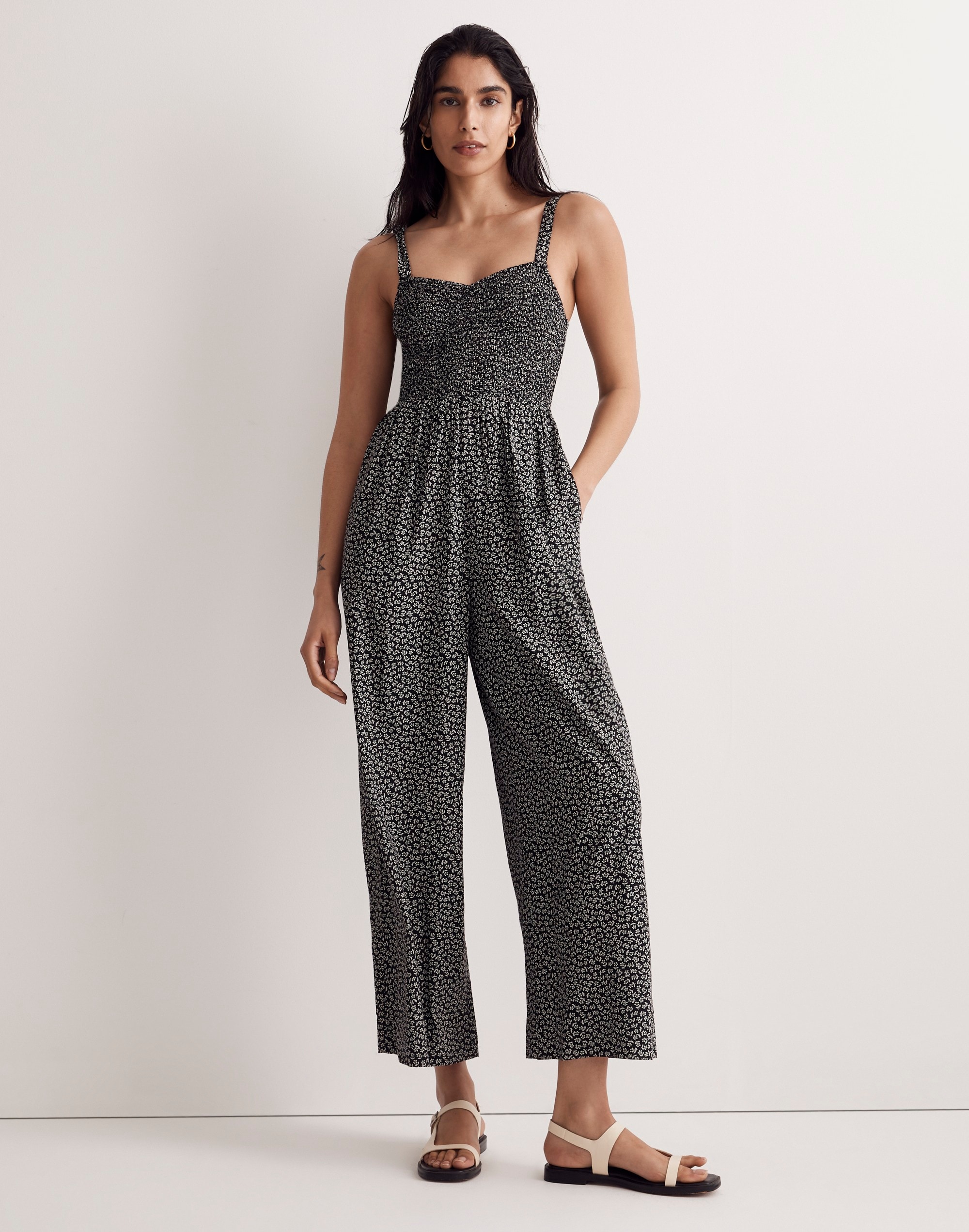 lucie wide-leg jumpsuit in micro daisy
