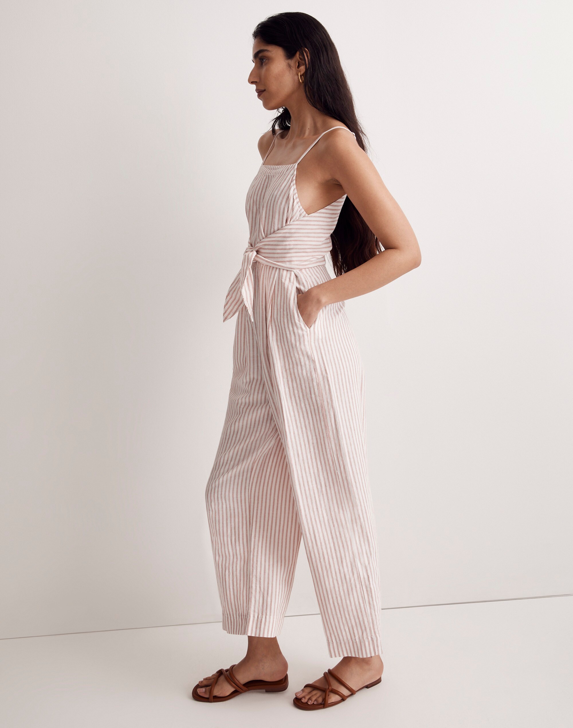 Tie-Waist Crop Wide-Leg Jumpsuit in Stripe