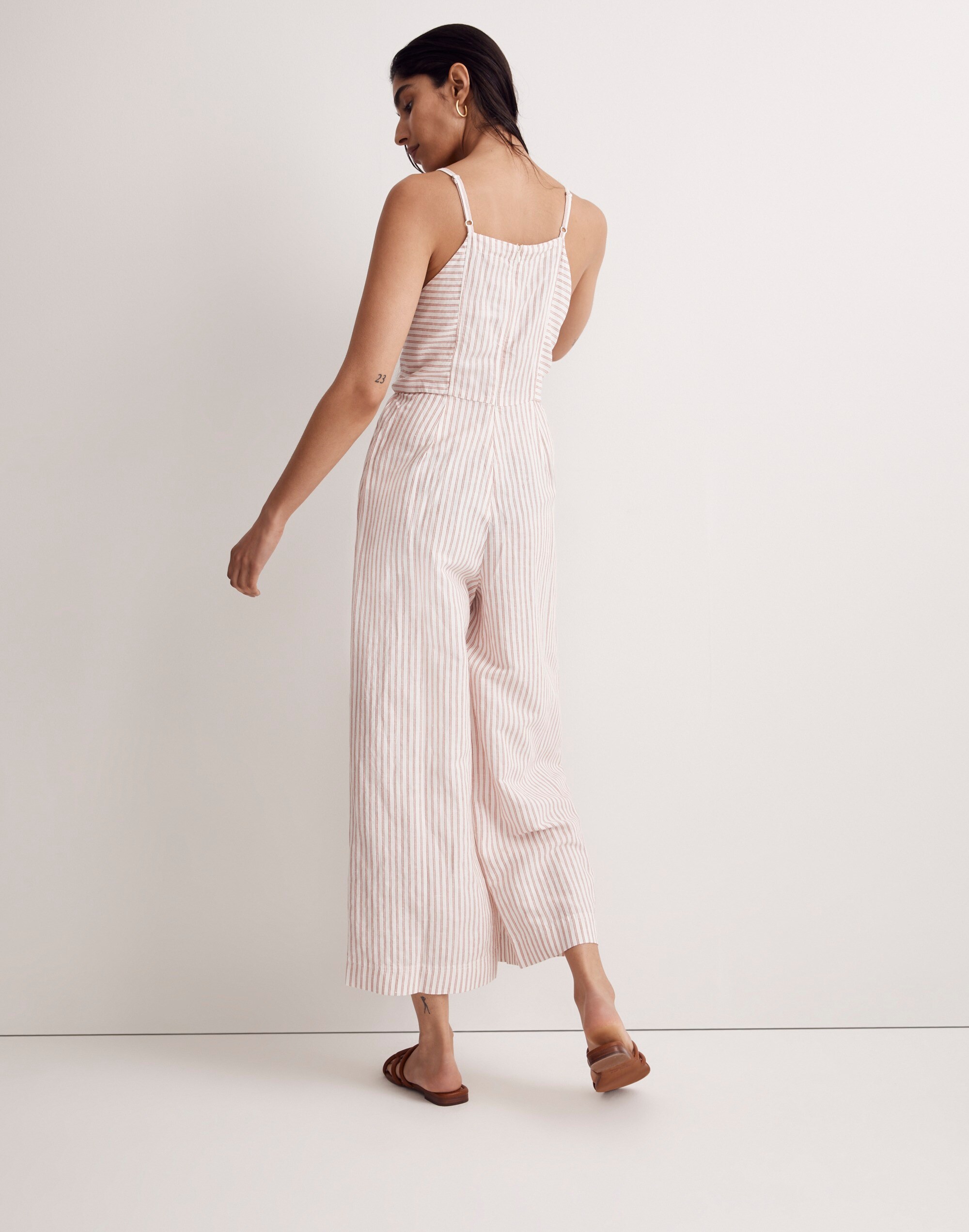 Tie-Waist Crop Wide-Leg Jumpsuit in Stripe