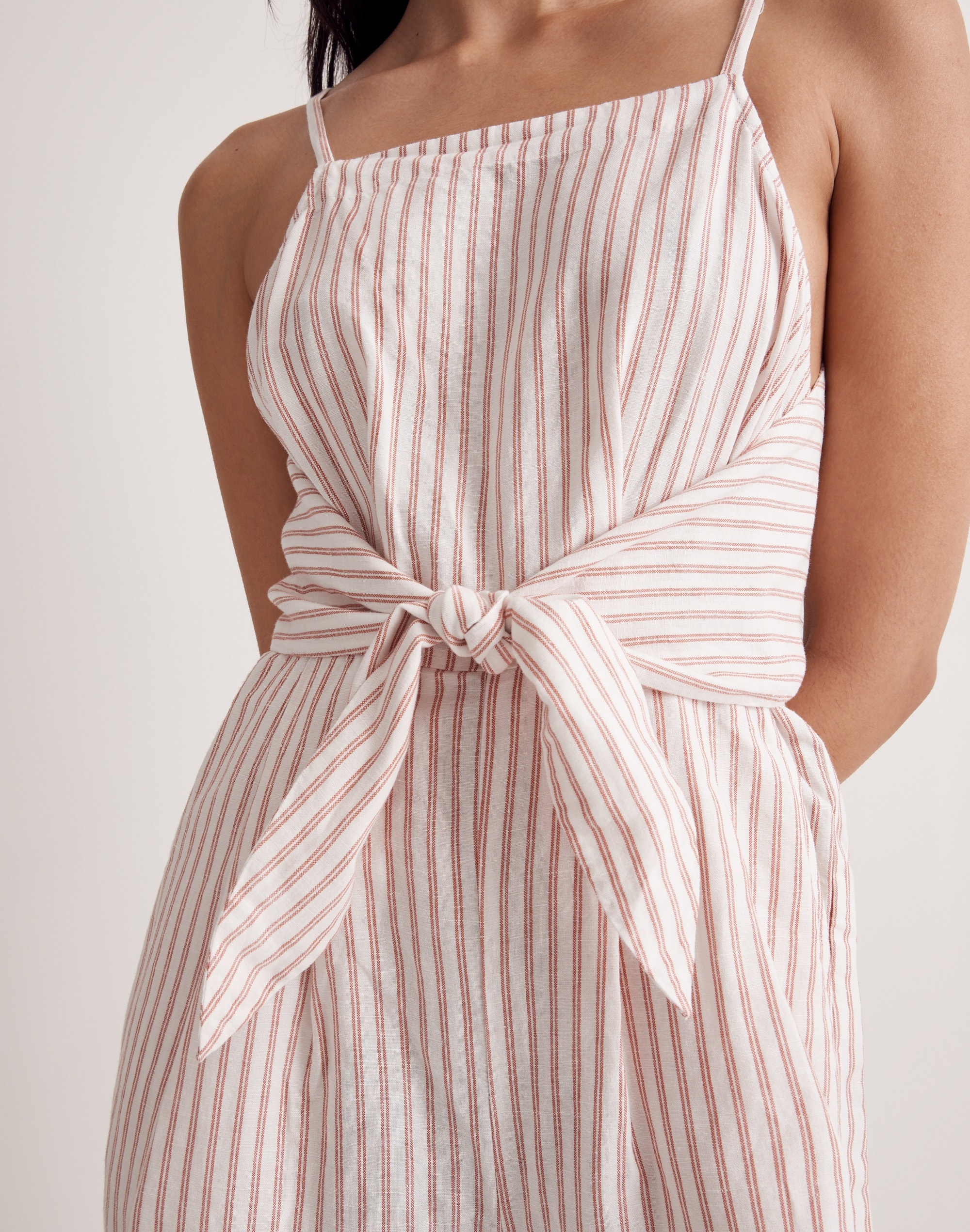 Tie-Waist Crop Wide-Leg Jumpsuit in Stripe