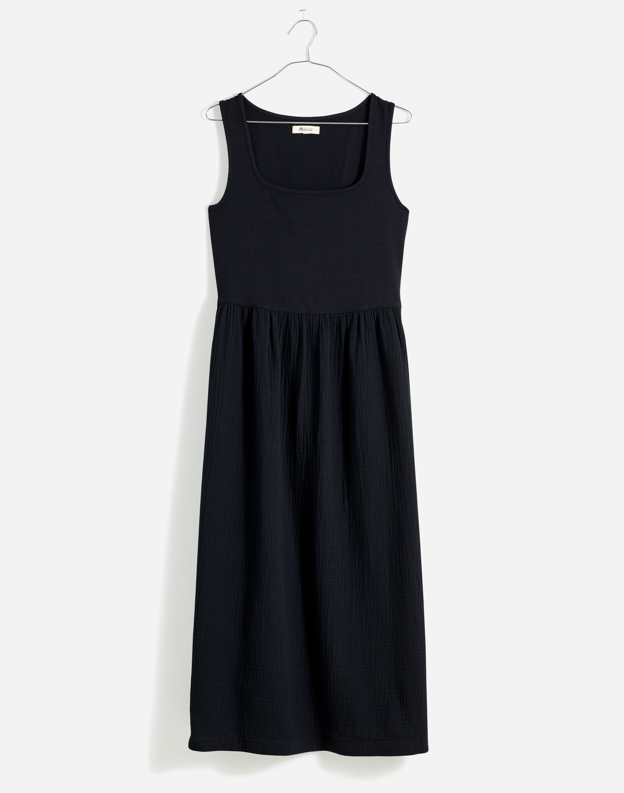 knit tank dress midi Black/Black Midi Woven Knit Tank Top Combo Dress