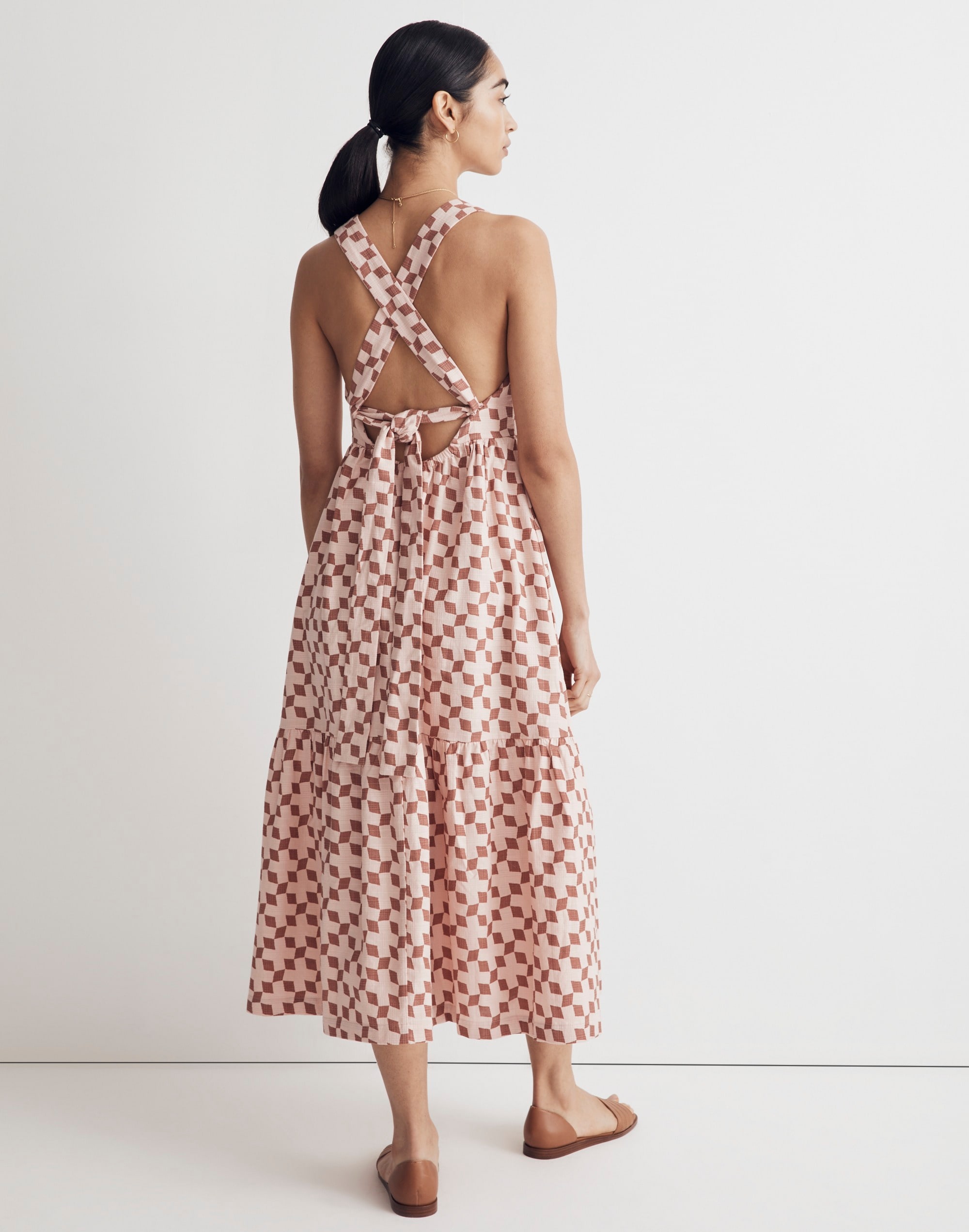 Cicely Tiered Midi Dress in Geo Checkerboard