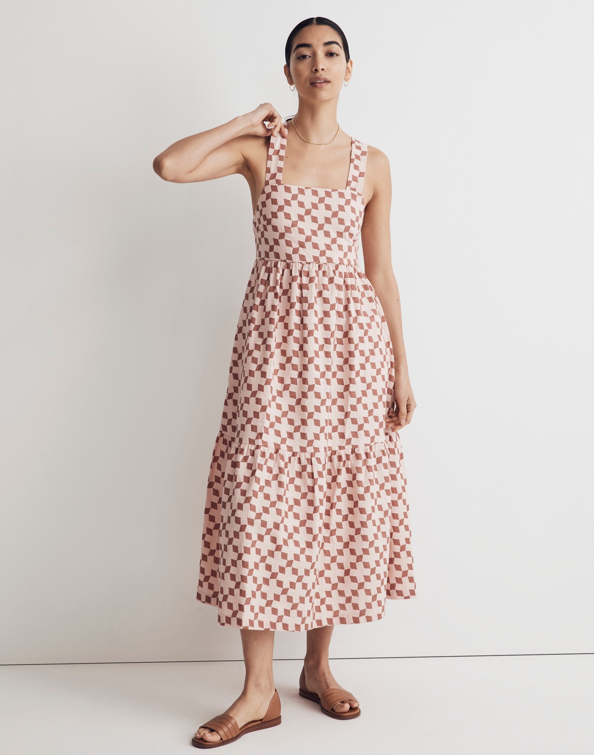 Mw Cicely Tiered Midi Dress In Pink Oyster