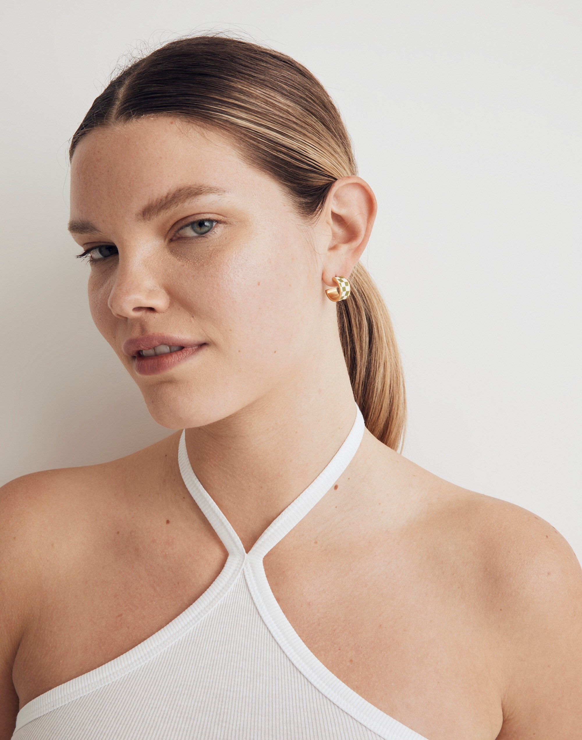 Enamel Checkerboard Huggie Hoop Earrings