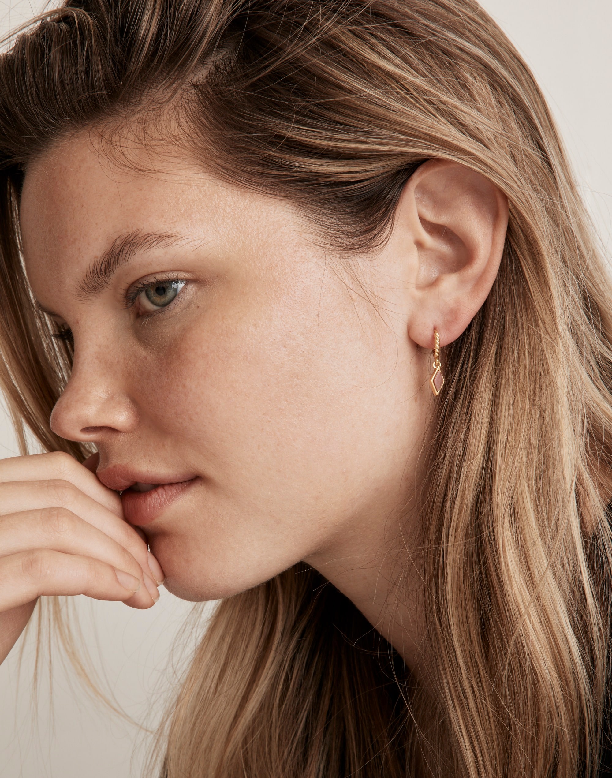 Stone Collection Rhodonite Twisted Huggie Hoop Earrings
