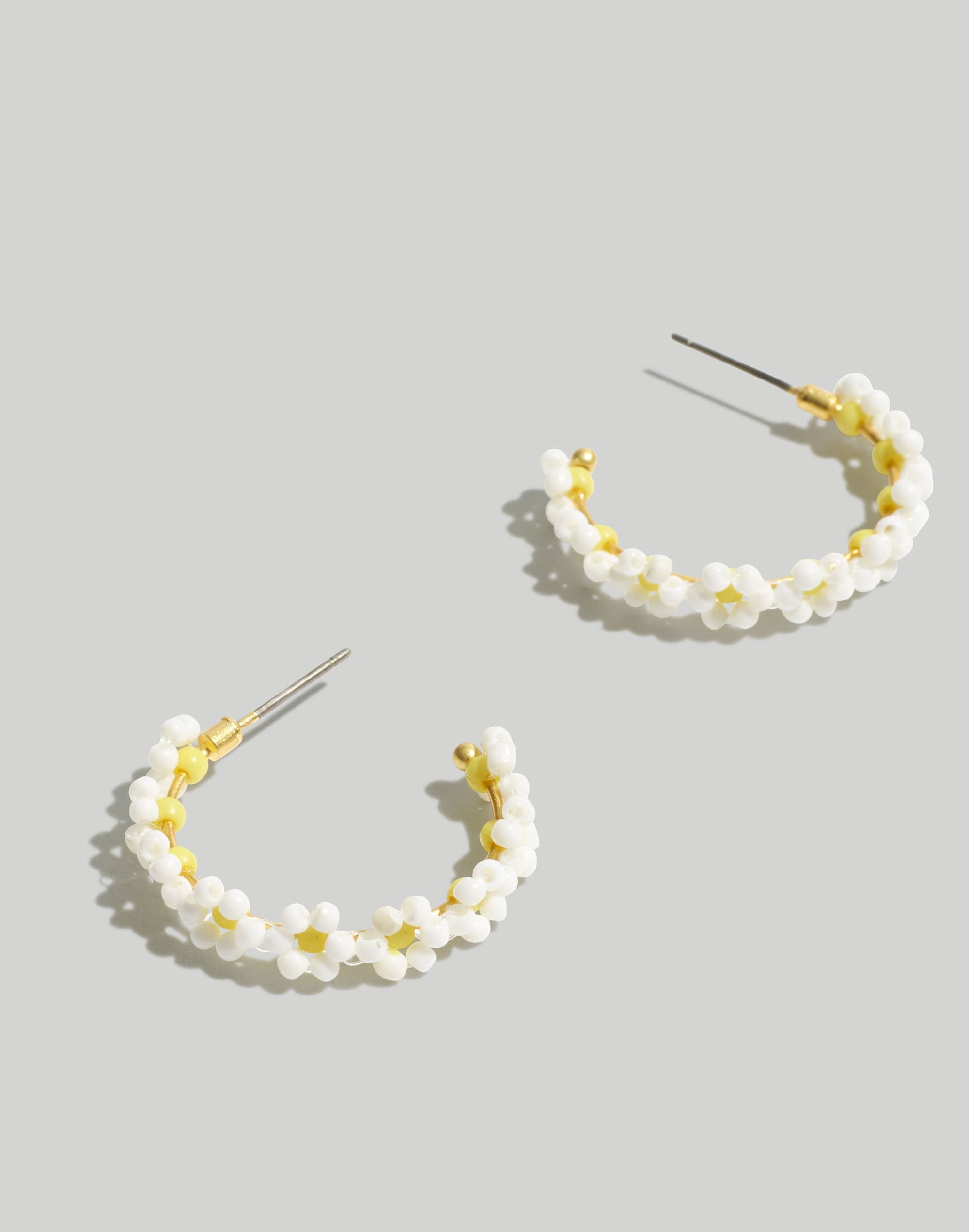 Seed Bead Daisy Hoop Earrings