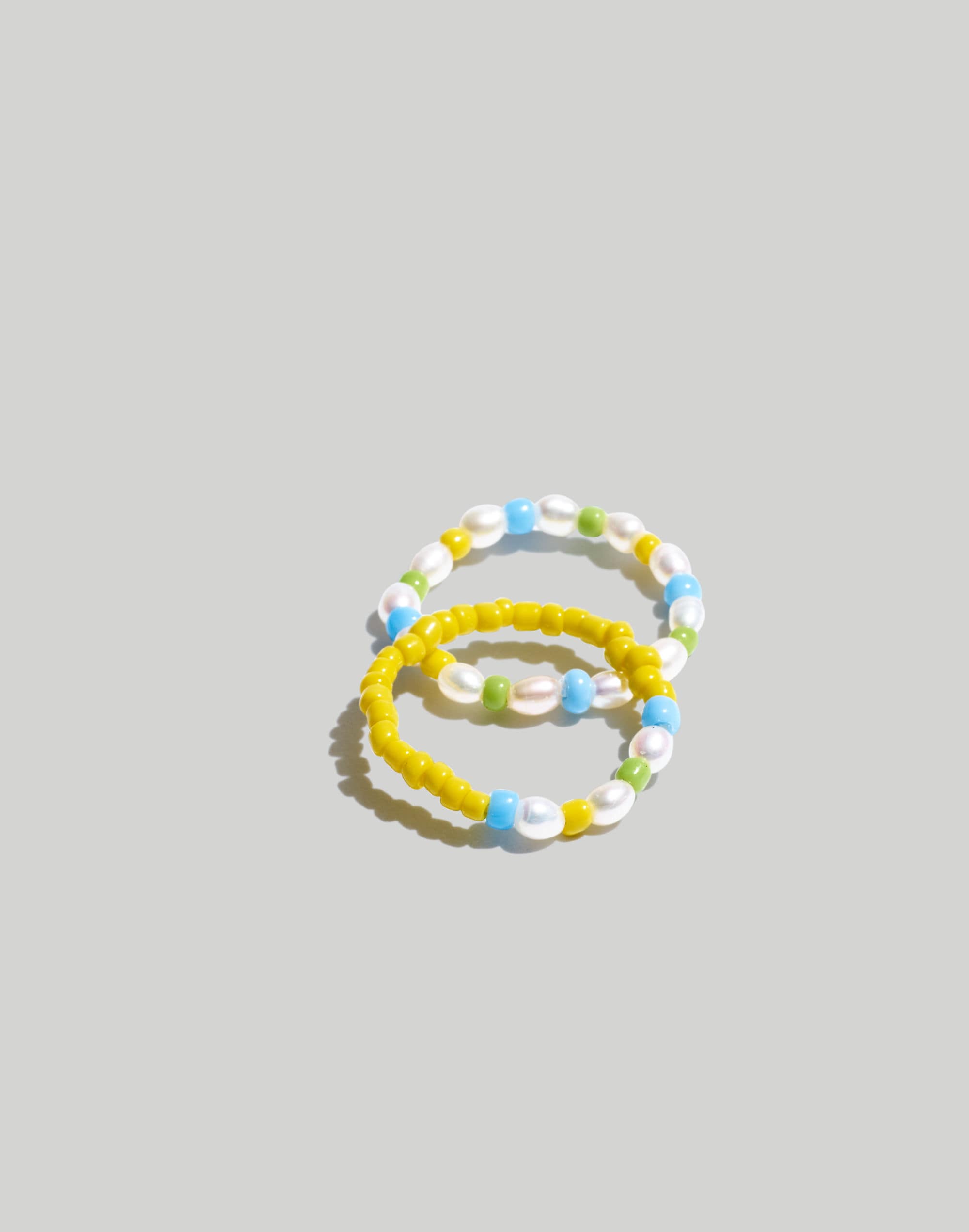 Mw Freshwater Pearl Stretchy Beaded Ring Set In Chamomile