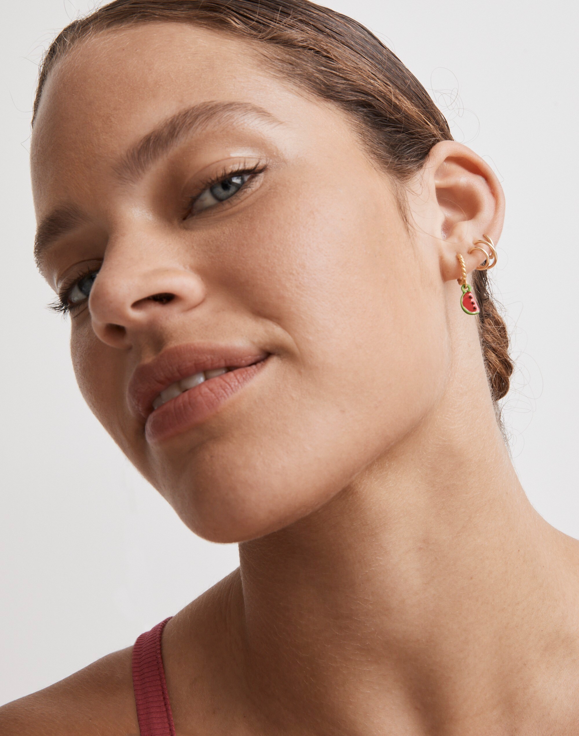 Enamel Watermelon Huggie Hoop Earrings