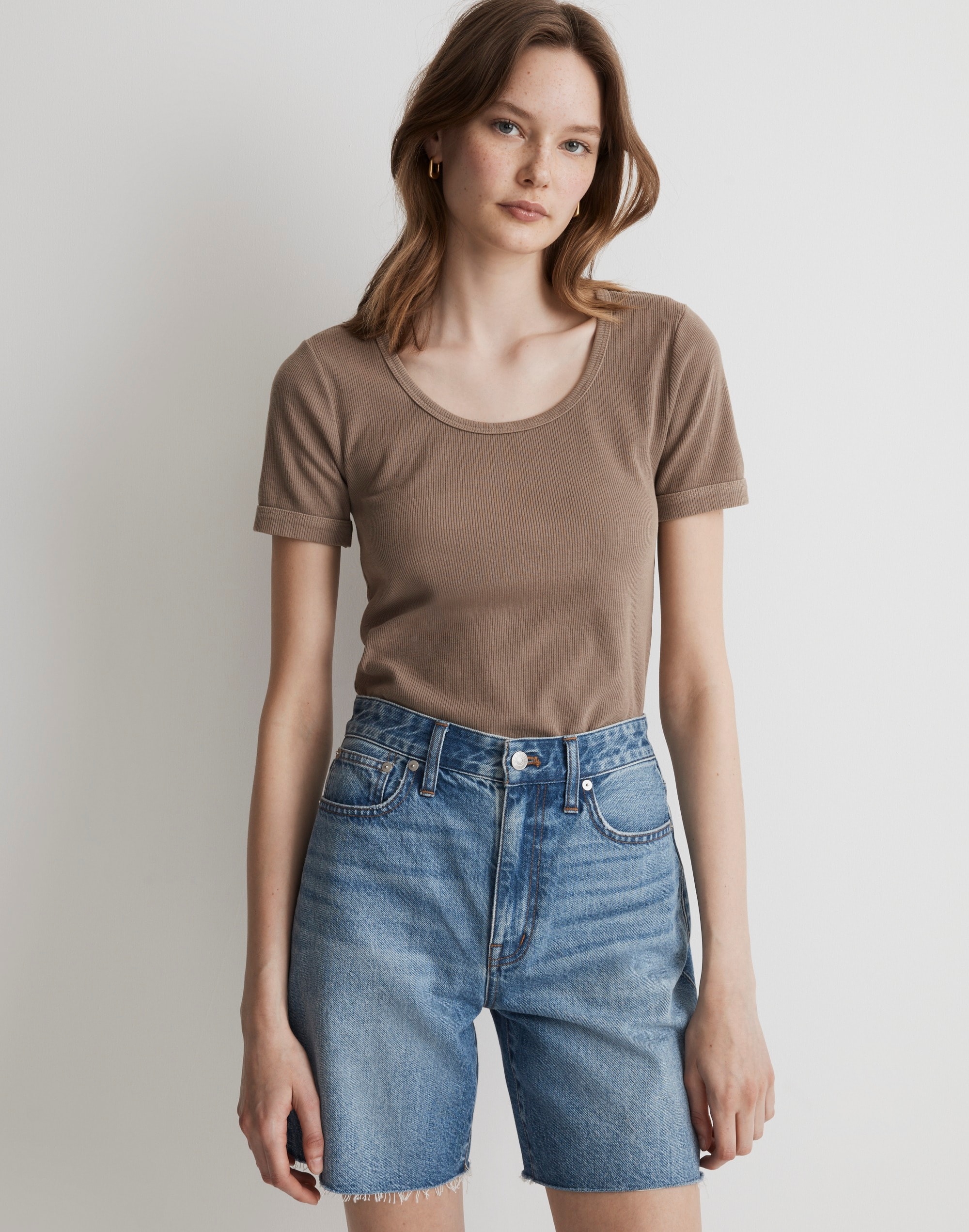 rivet &amp; thread ribbed u-neck tee