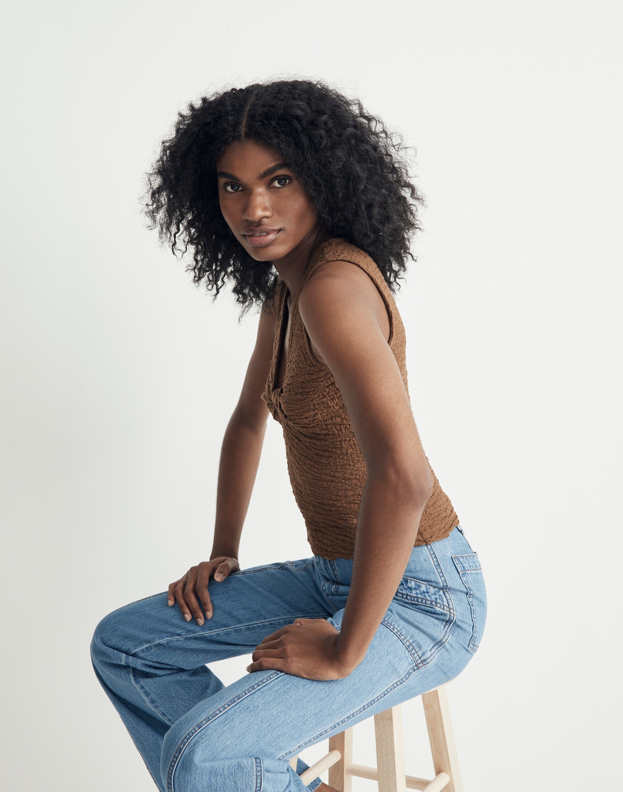 Popcorn-Knit Twist-Front Sleeveless Top | Madewell