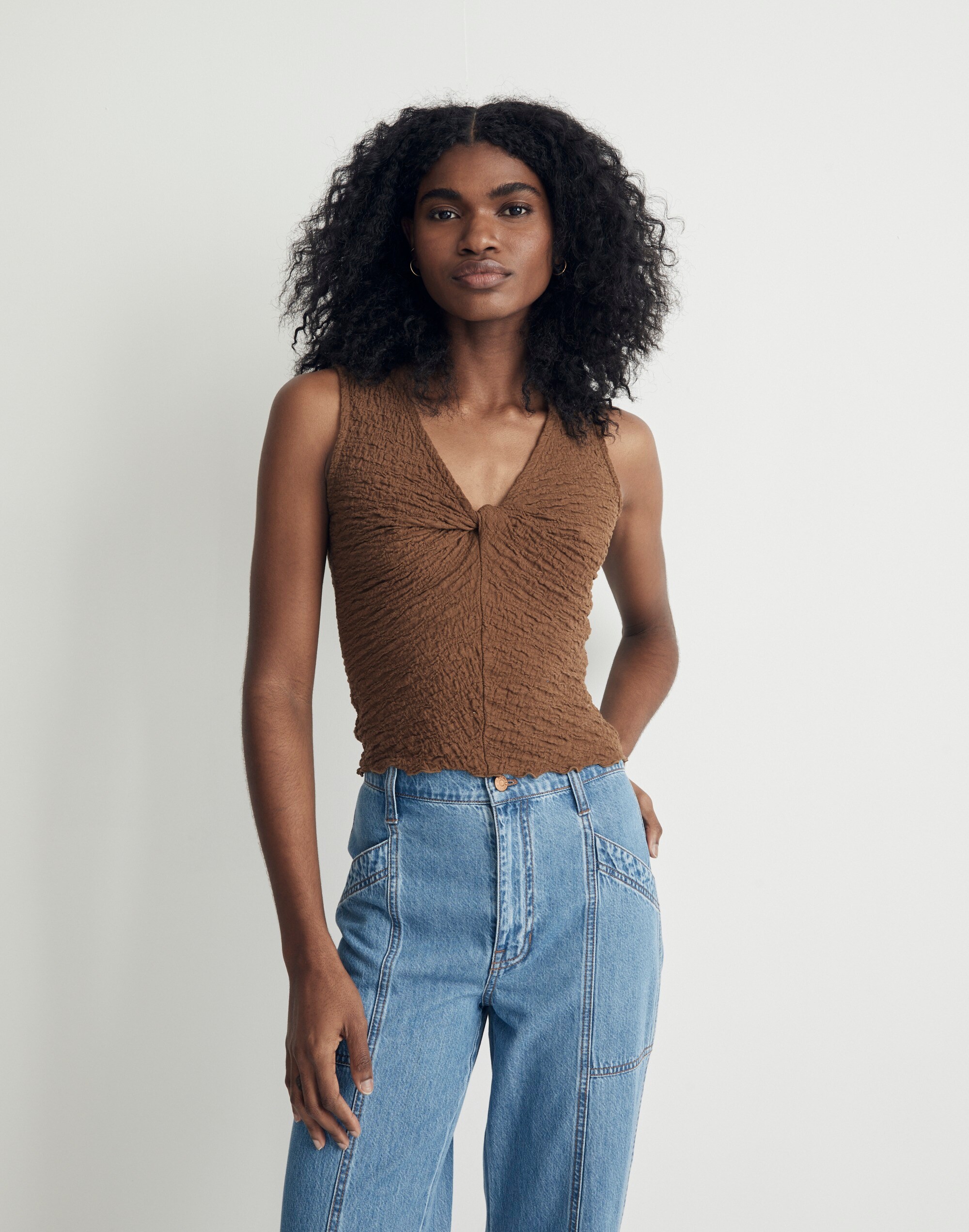 Popcorn-Knit Twist-Front Sleeveless Top | Madewell