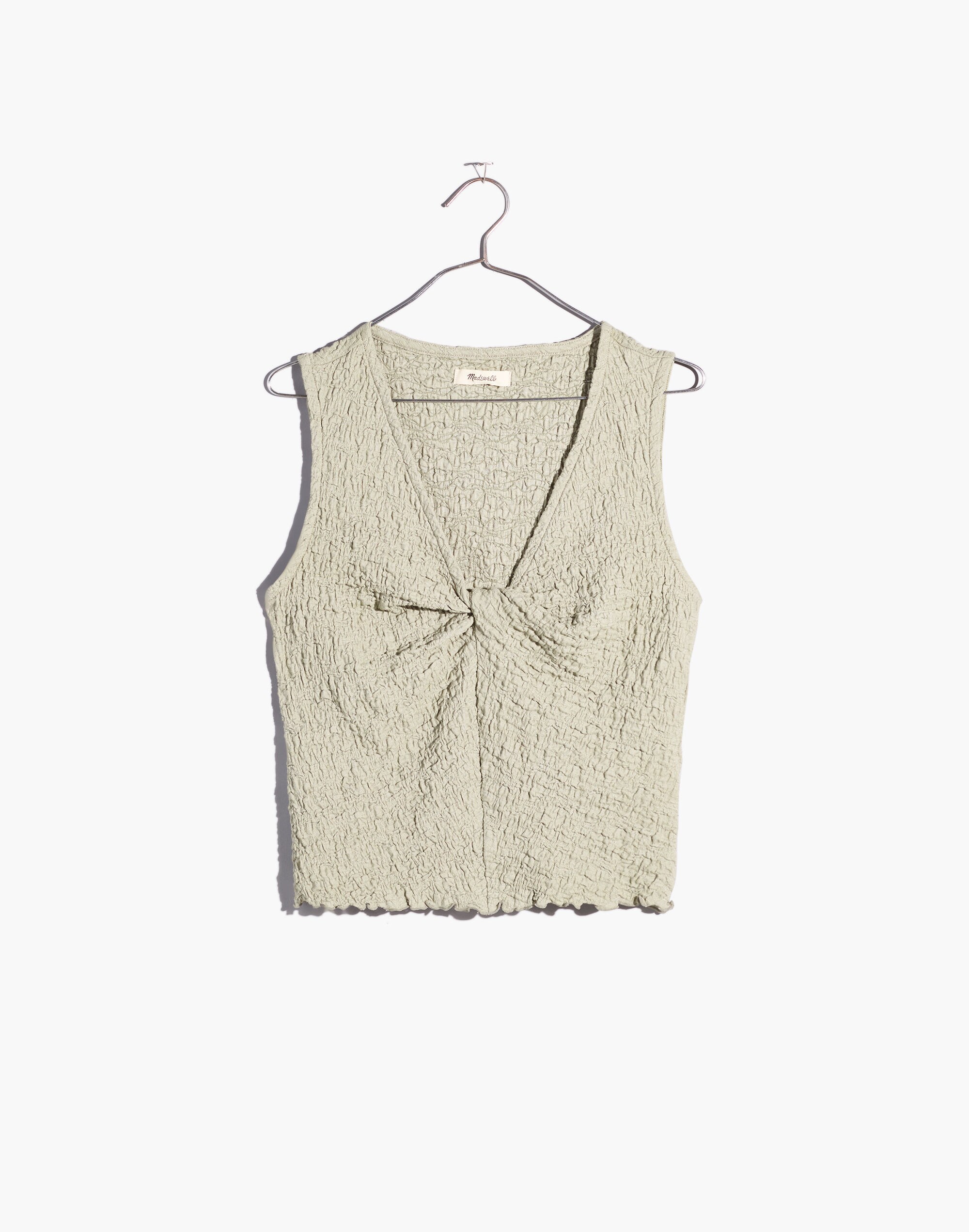 Popcorn-Knit Twist-Front Sleeveless Top