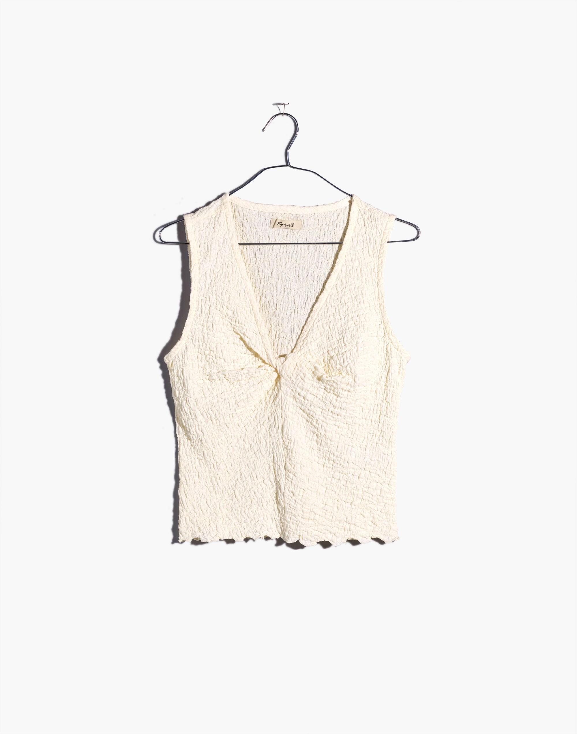 Popcorn-Knit Twist-Front Sleeveless Top