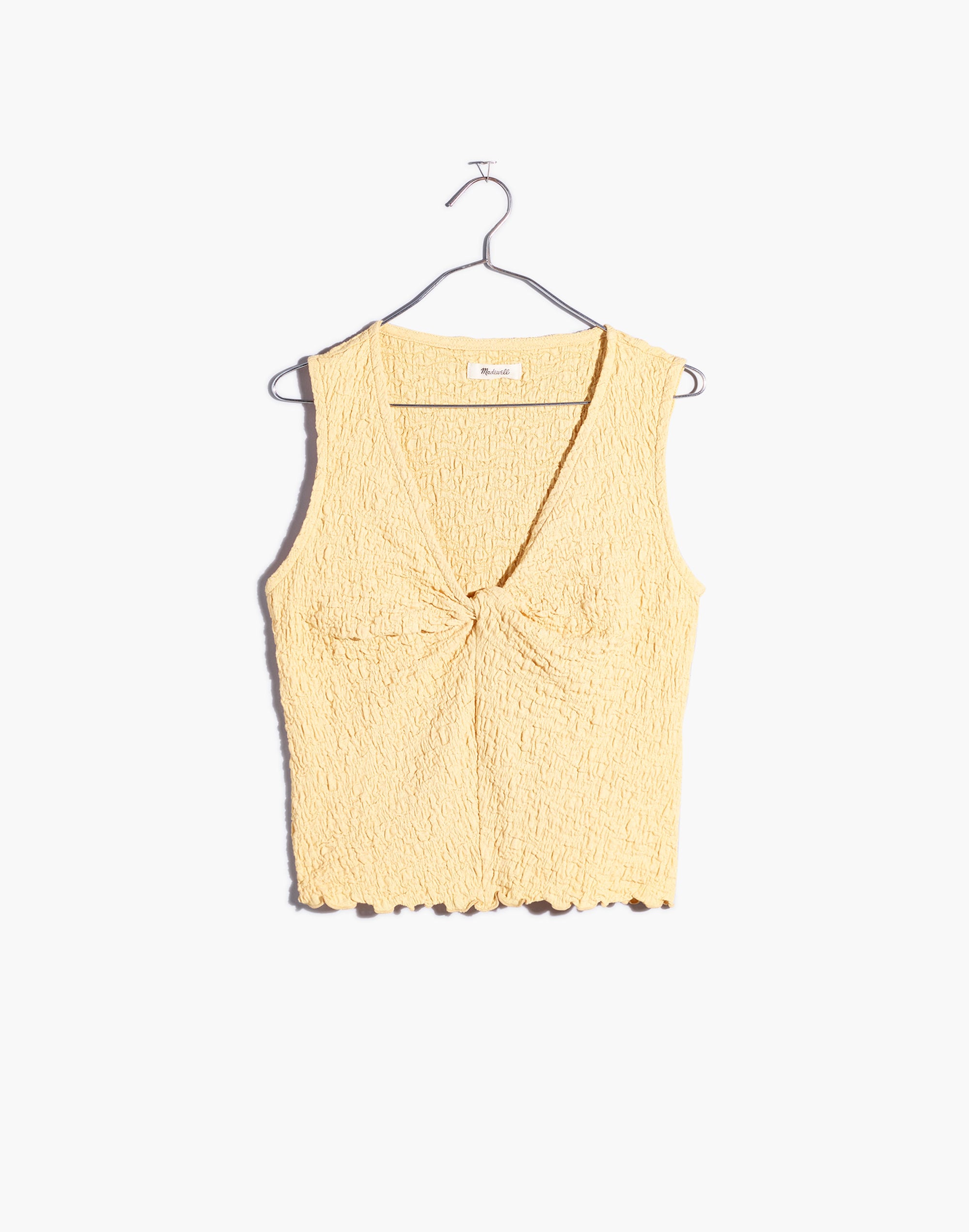 Popcorn-Knit Twist-Front Sleeveless Top