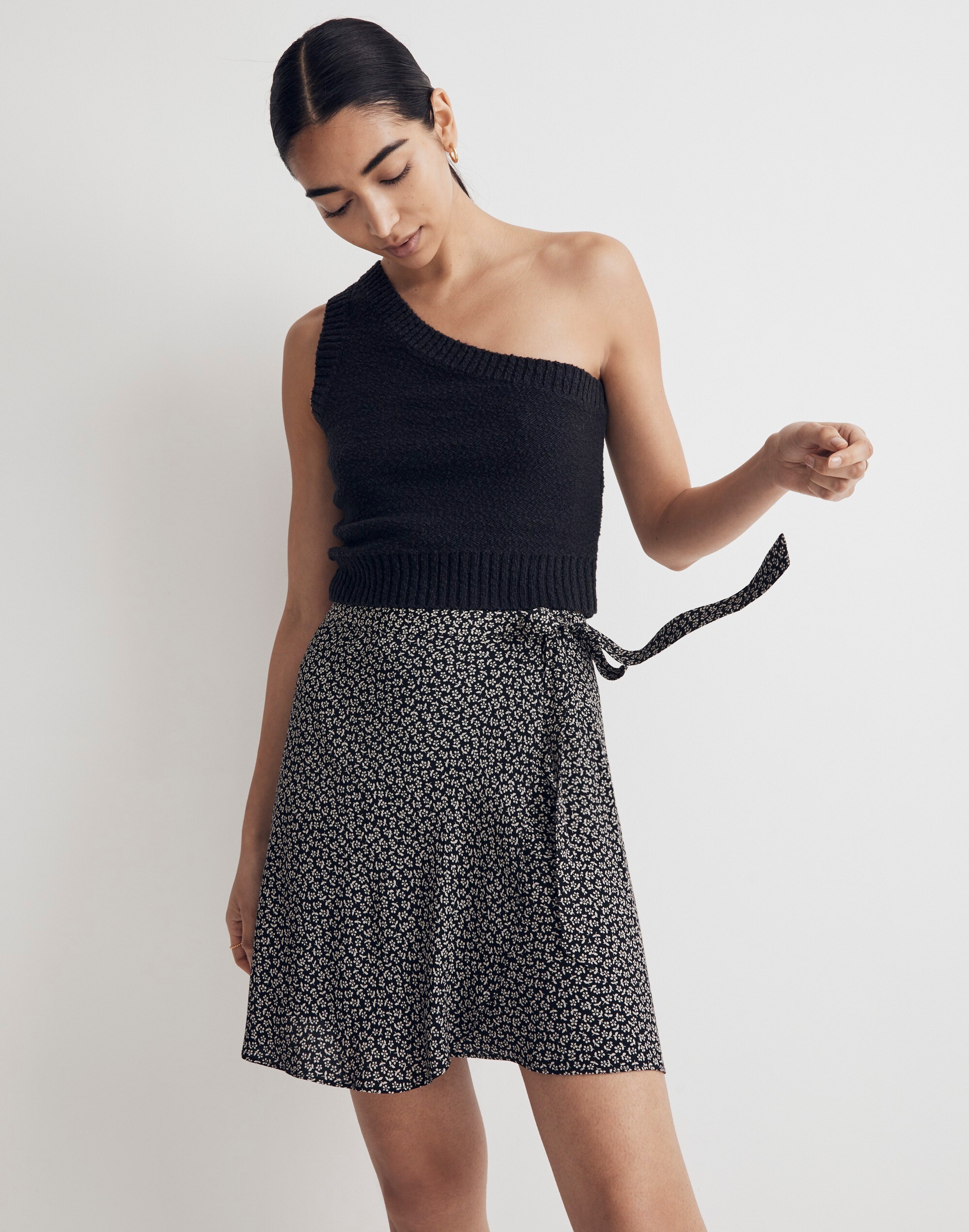 Wrap Mini Skirt in Micro Daisy