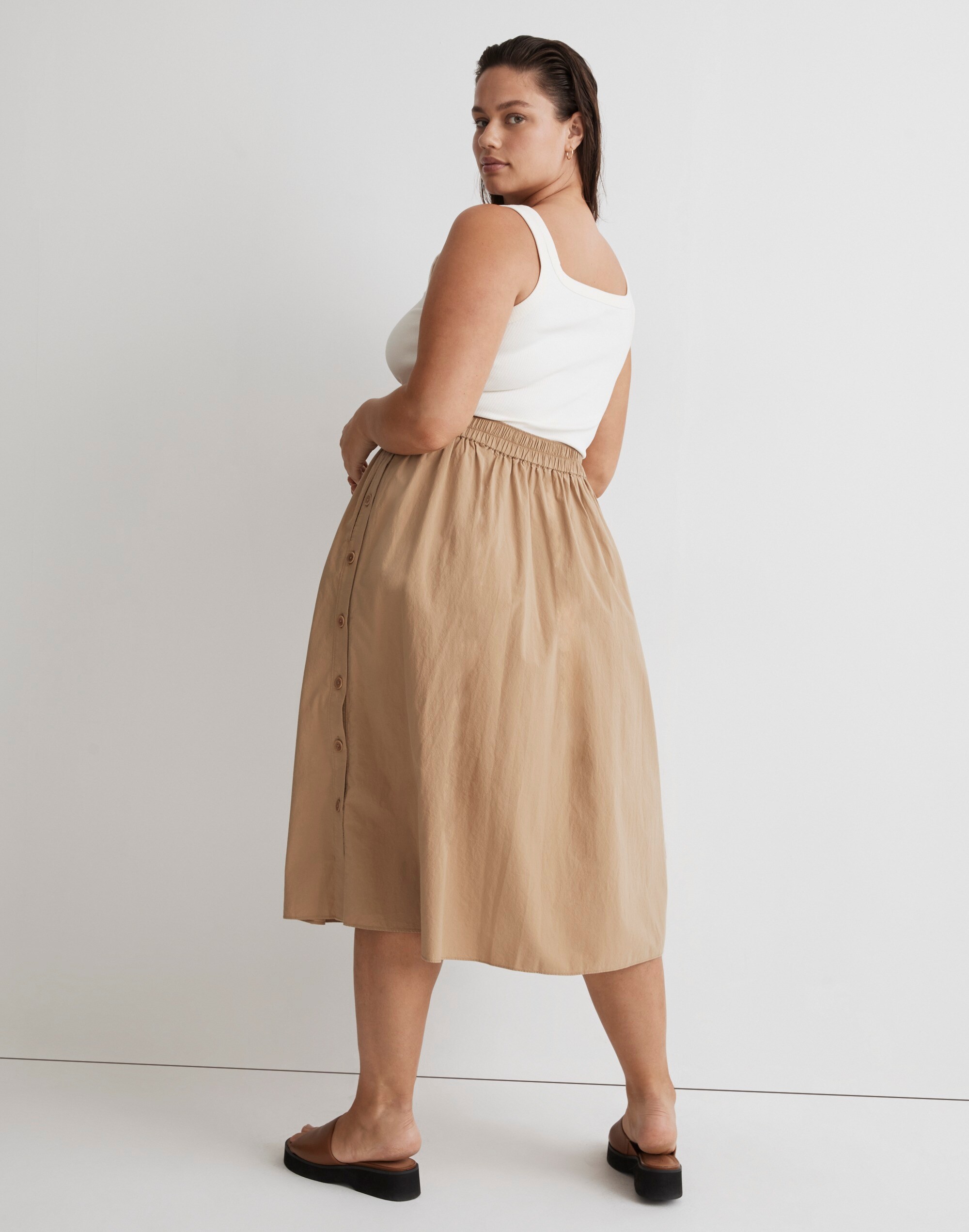 Plus Signature Poplin Side-Button Midi Skirt