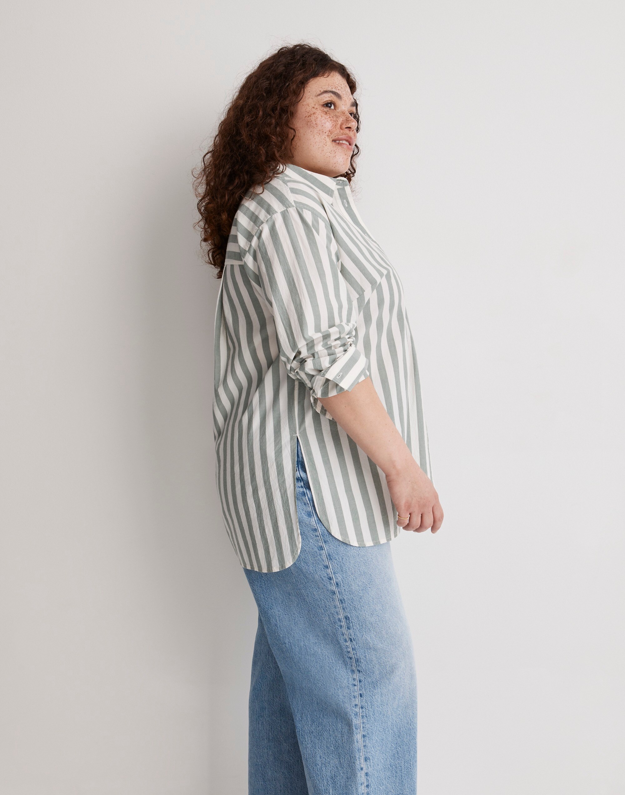 The Plus Signature Poplin Oversized Shirt in Springy Stripe