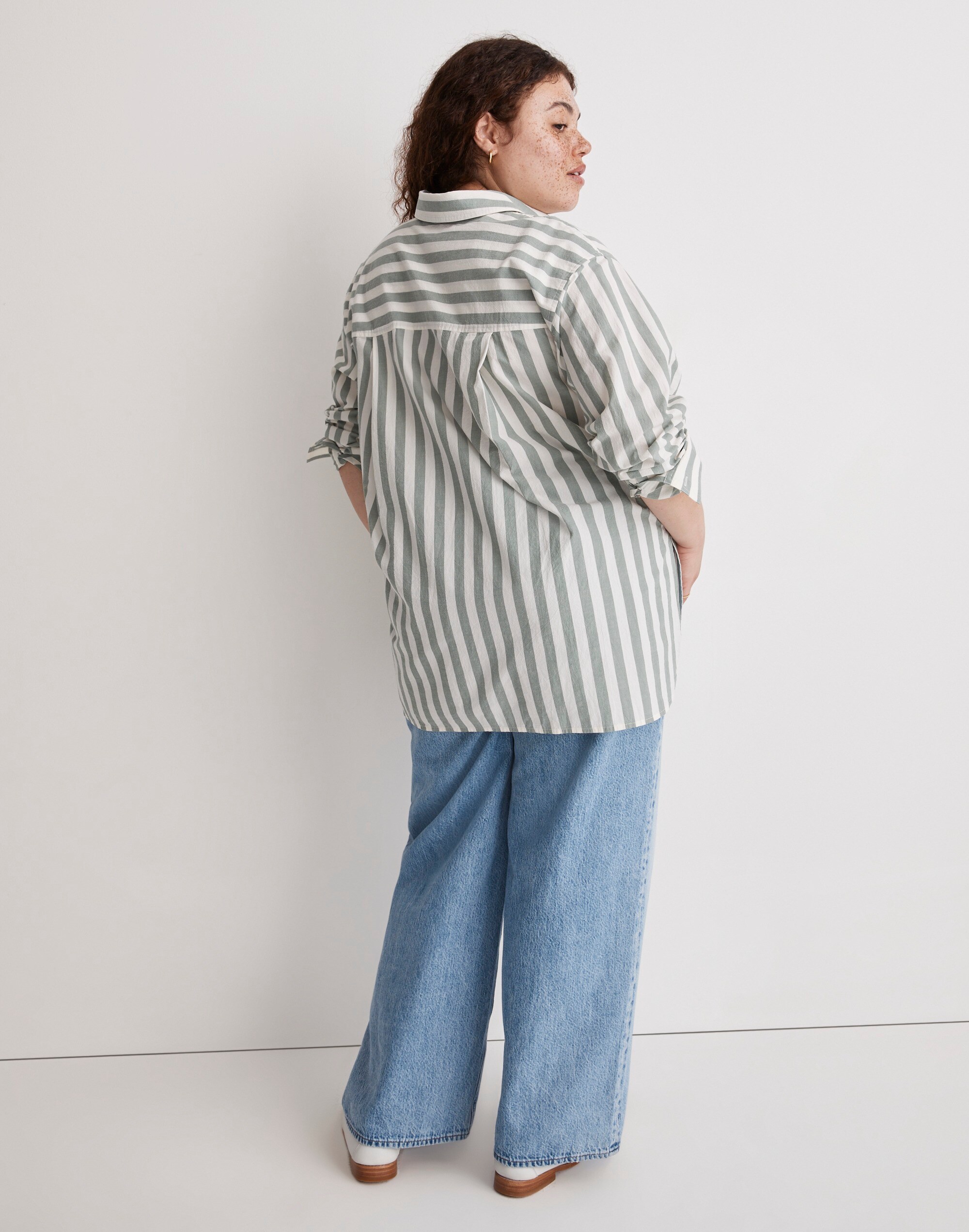 The Plus Signature Poplin Oversized Shirt in Springy Stripe