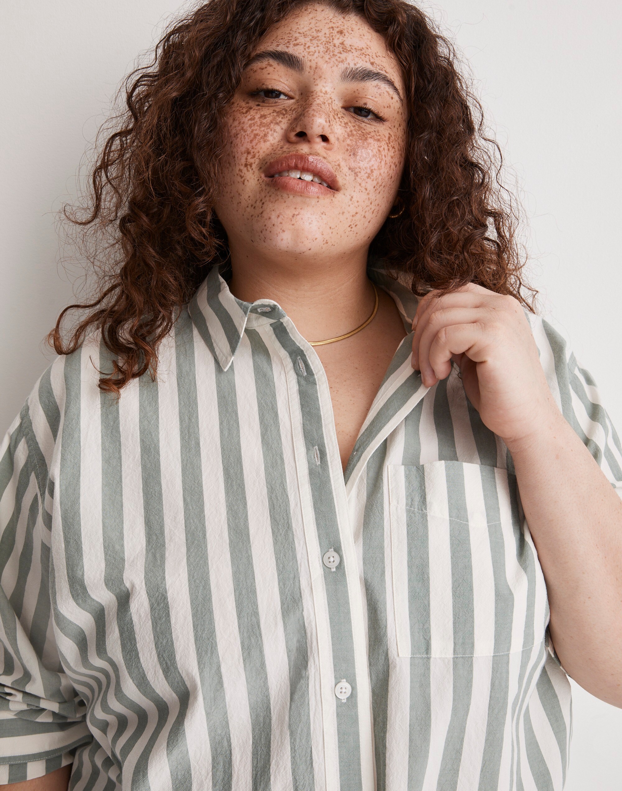 The Plus Signature Poplin Oversized Shirt in Springy Stripe