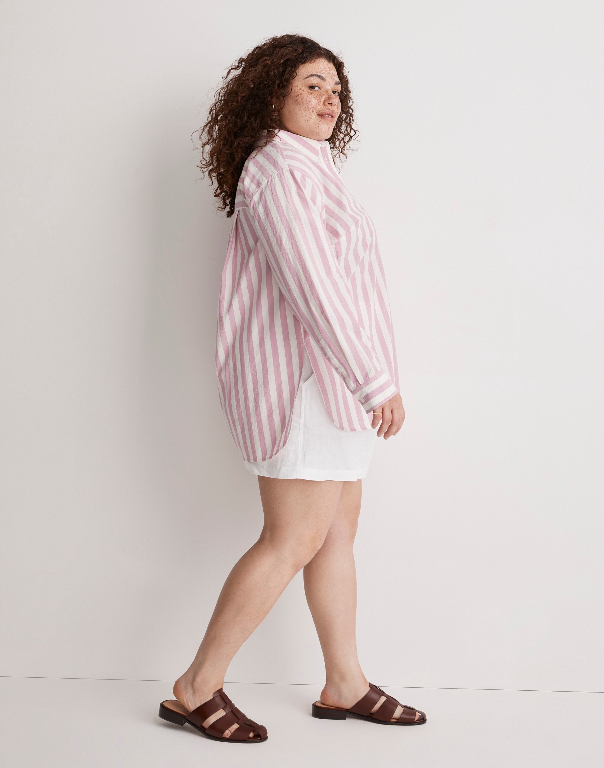 The Plus Signature Poplin Oversized Shirt in Springy Stripe
