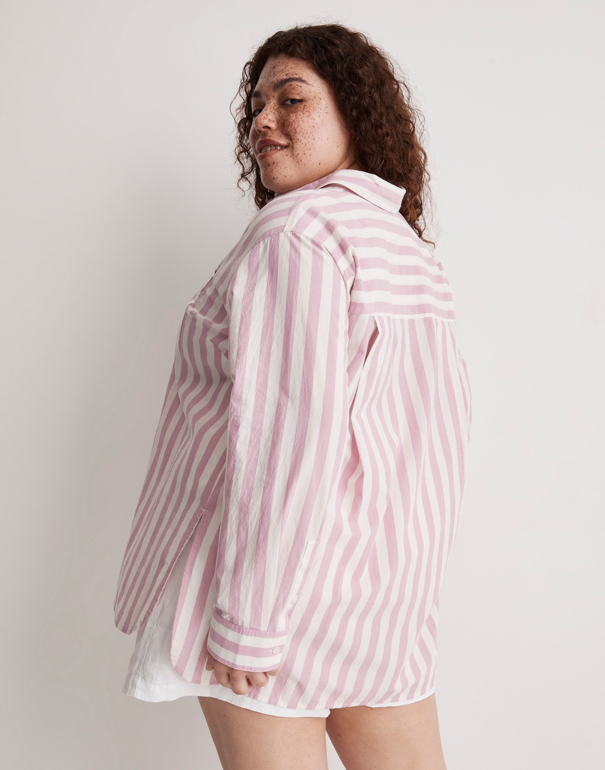 The Plus Signature Poplin Oversized Shirt in Springy Stripe