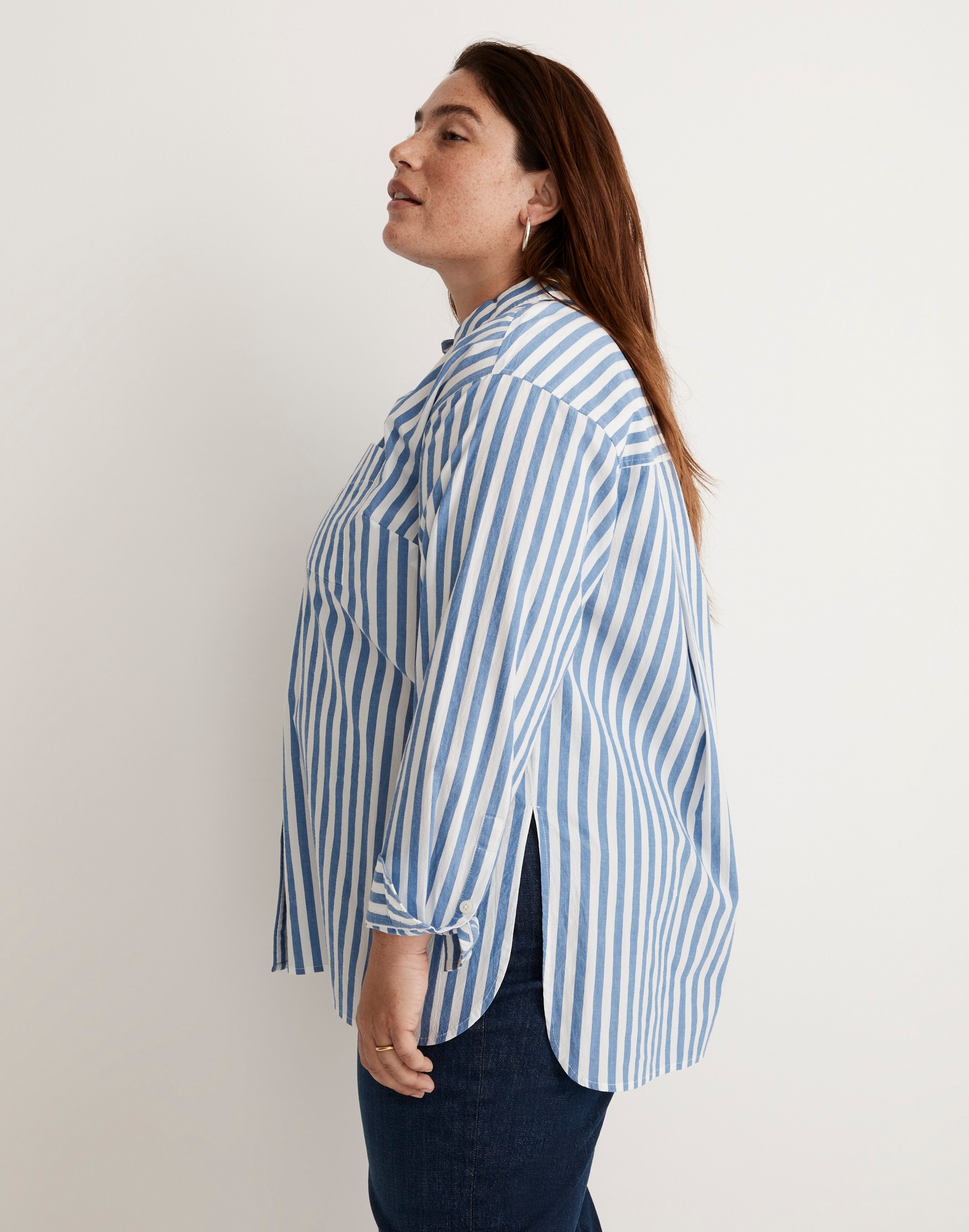 The Plus Signature Poplin Oversized Shirt in Springy Stripe