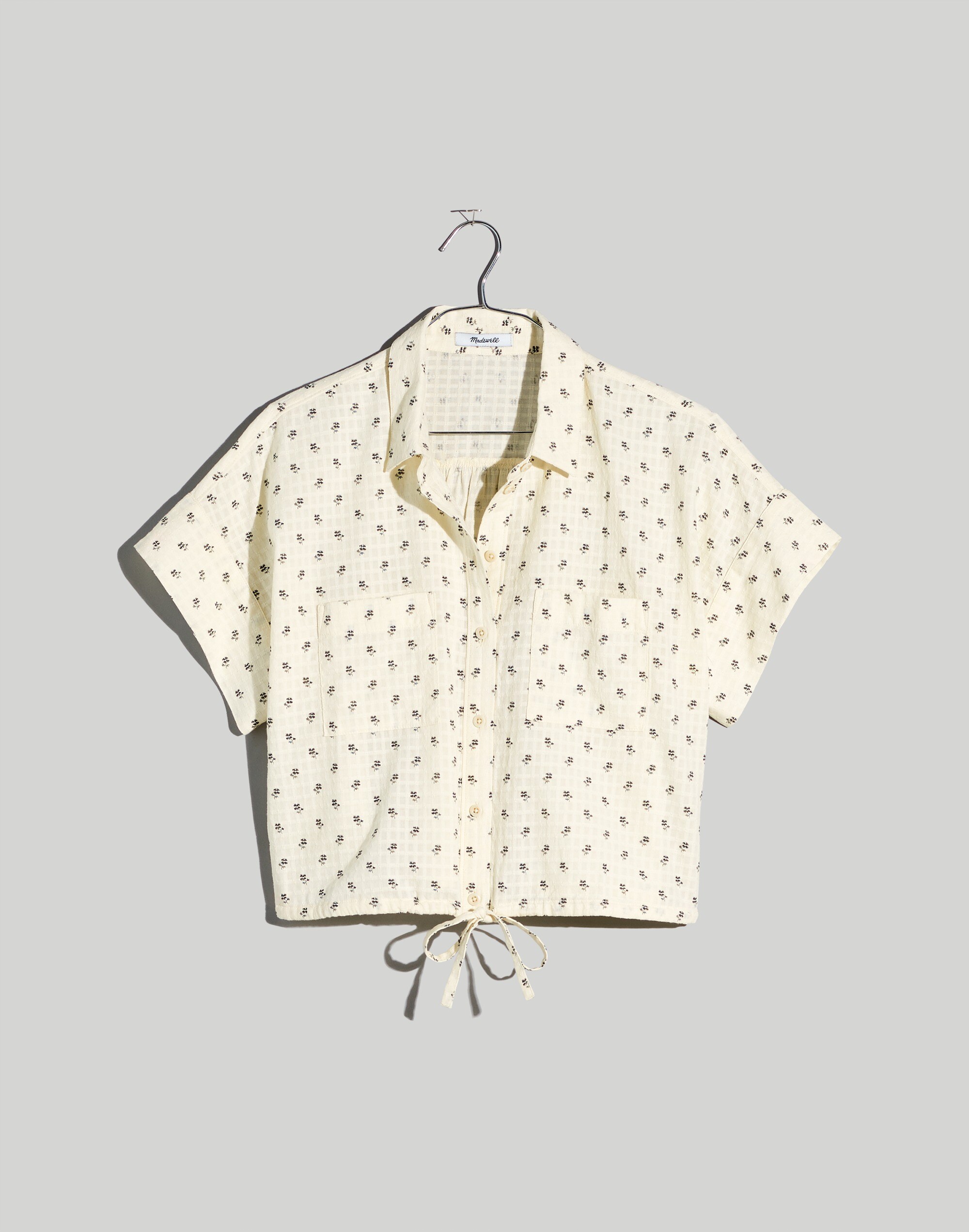 Plus Button-Up Drawstring Shirt in Blooming Ikat