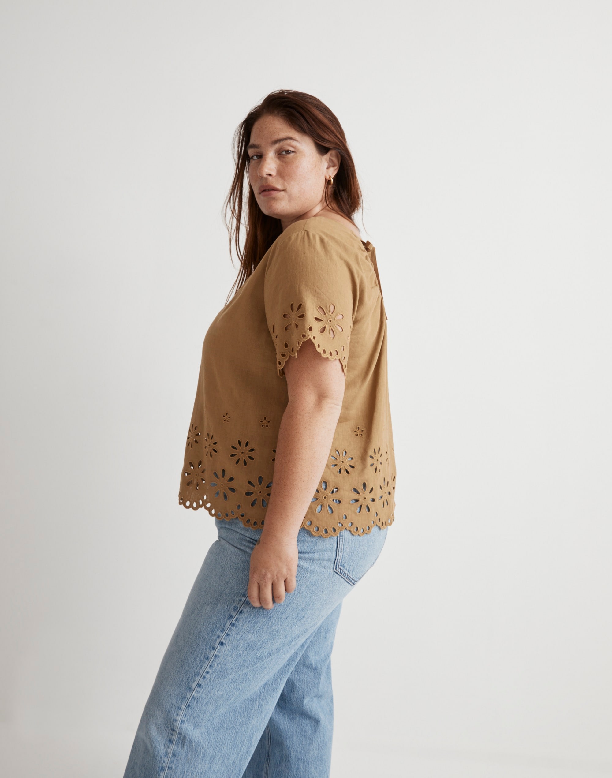 Plus Floral Eyelet Crop Top