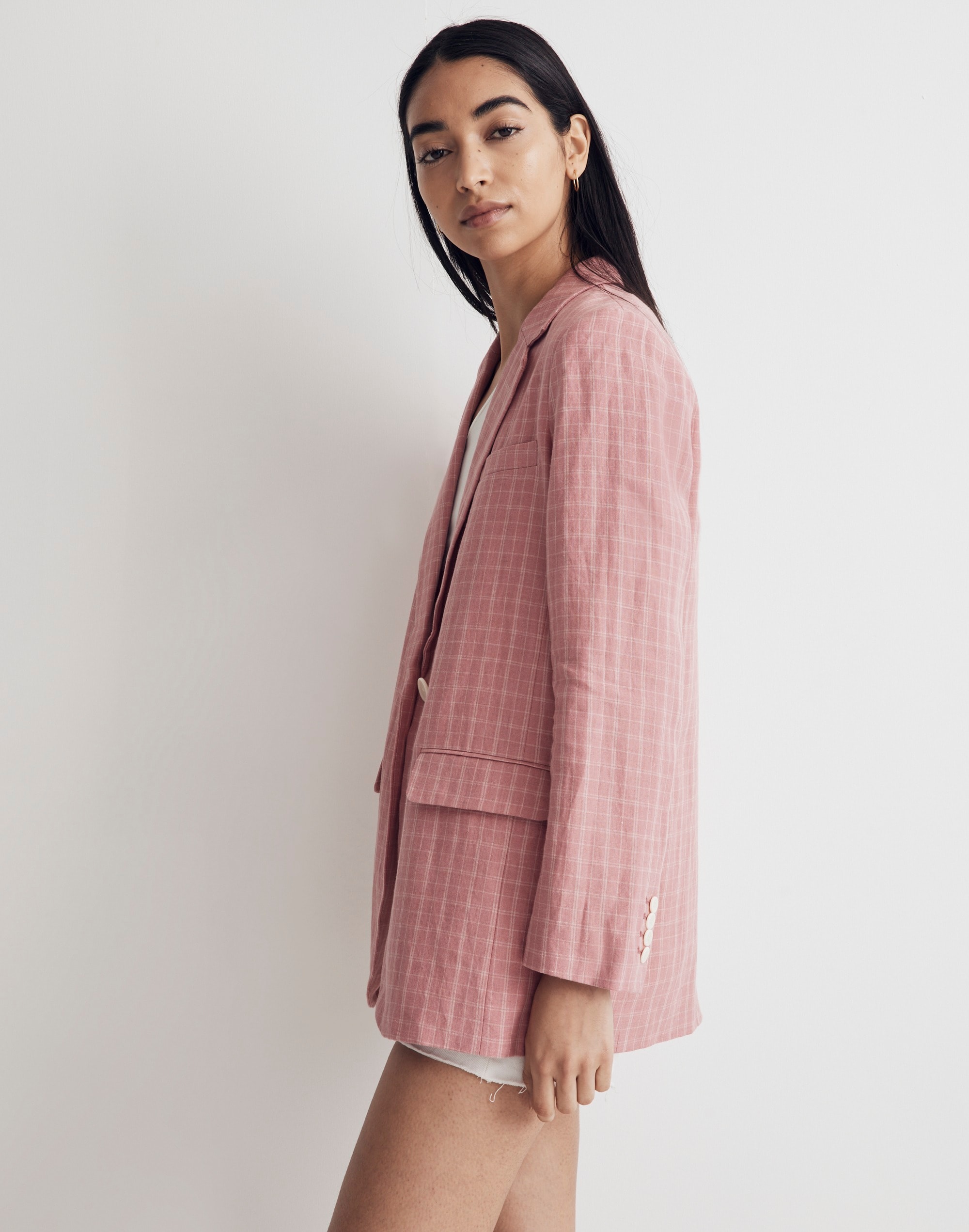 The Plaid Larsen Blazer in 100% Linen