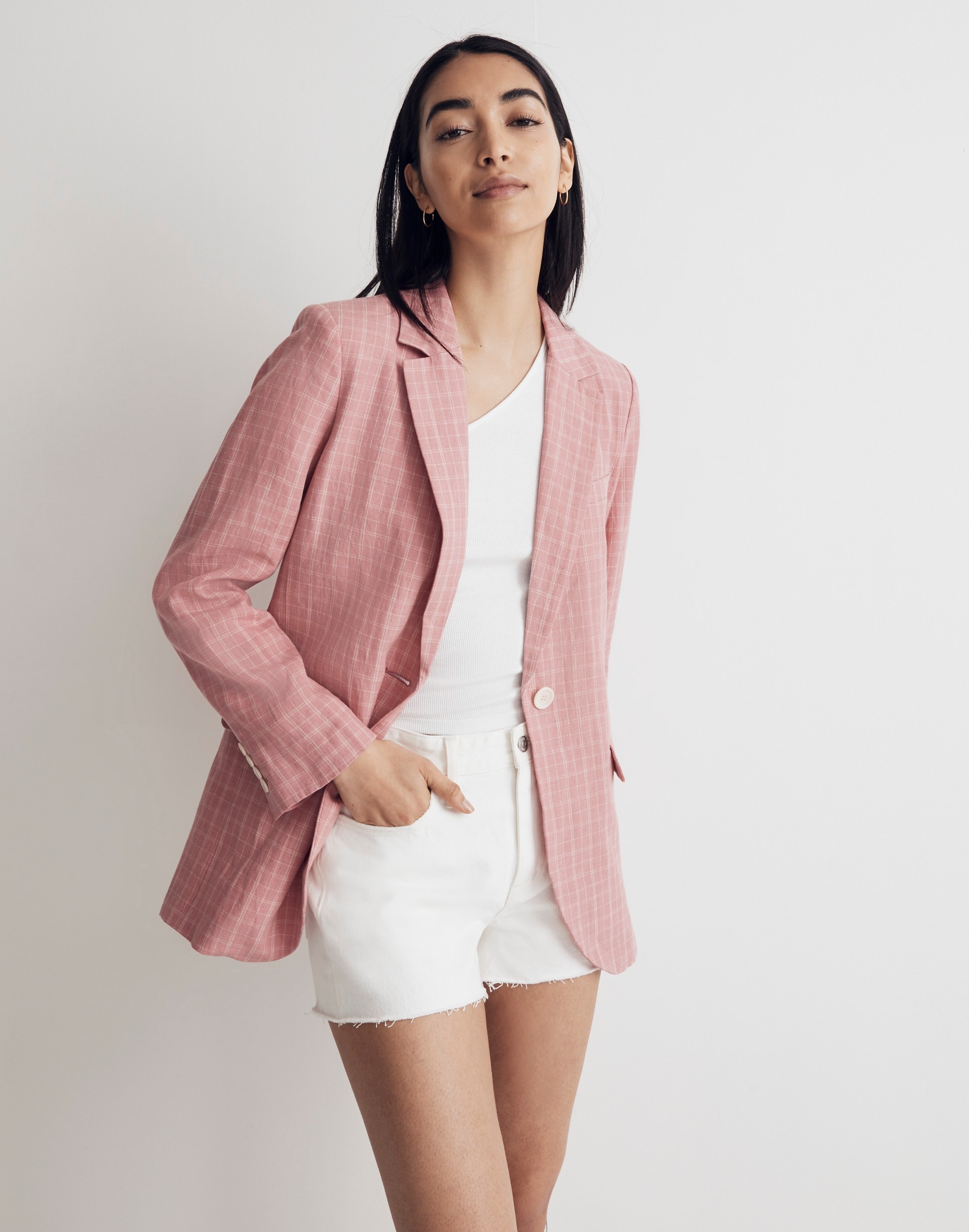 the plaid larsen blazer in 100% linen