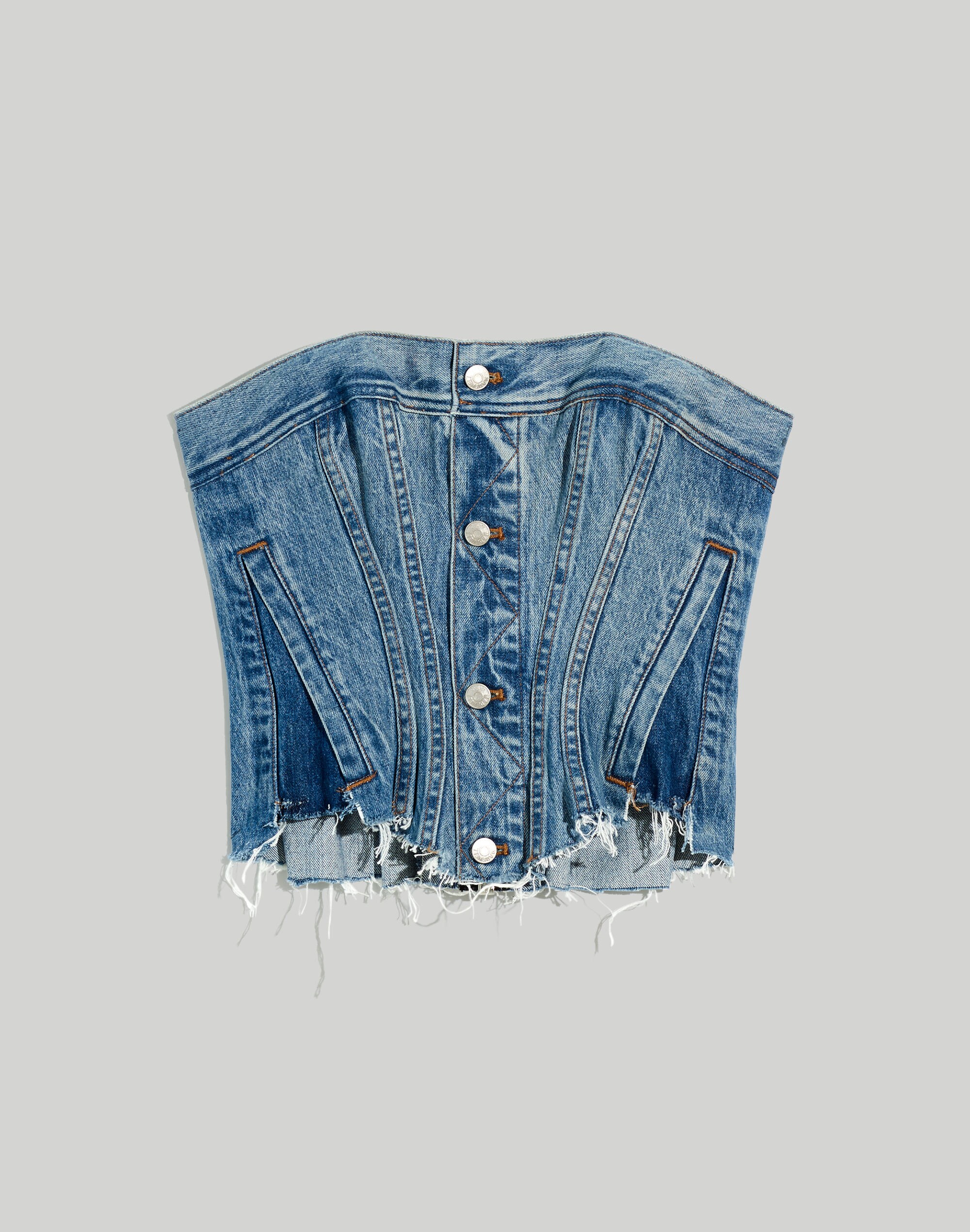 Reconstructed Denim Corset Top in Kempner Wash