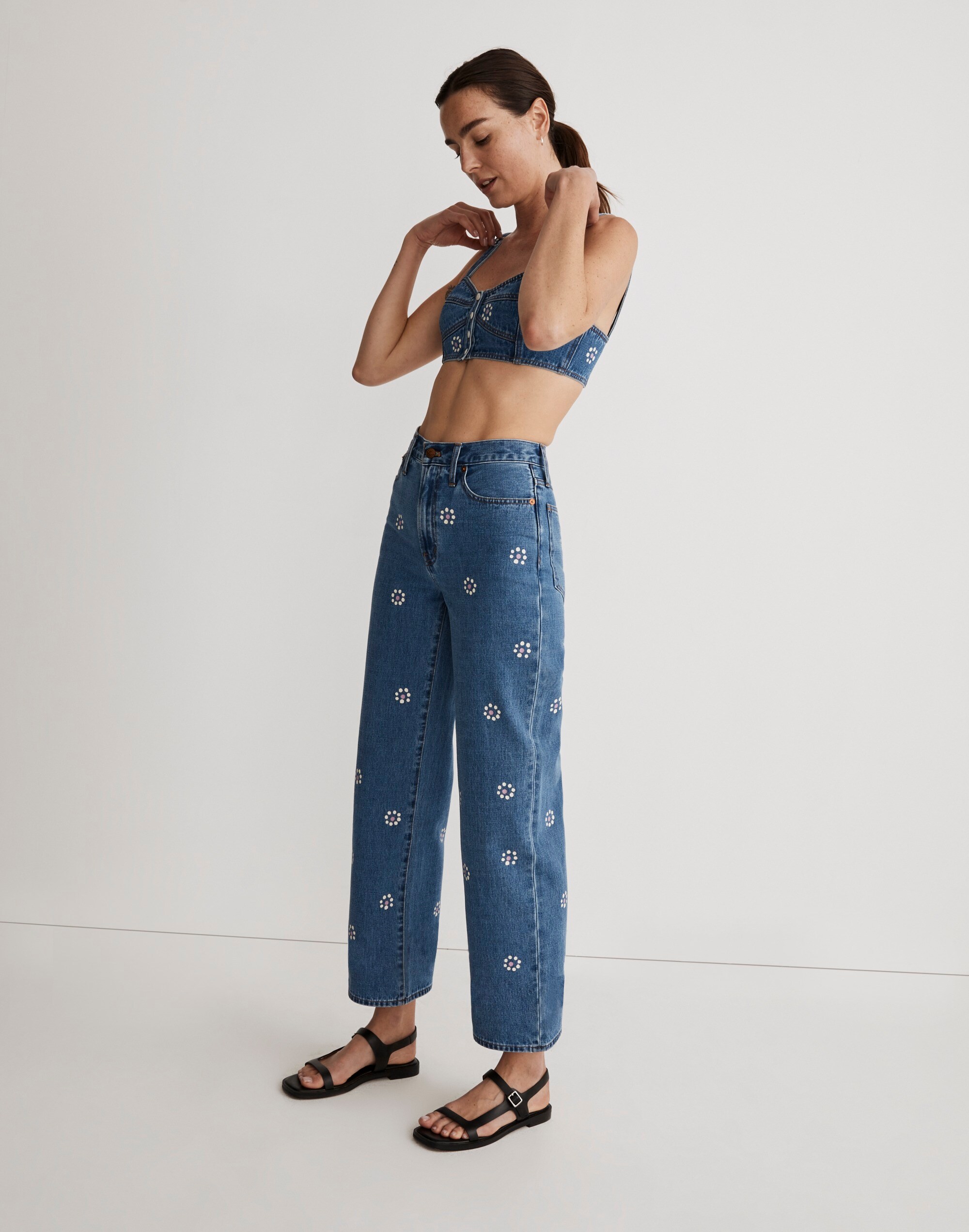 The Perfect Vintage Wide-Leg Crop Jean in Stamped Floral