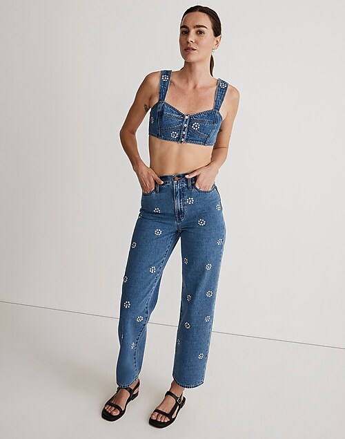 Summer Capri Jeans for Women High Waisted Slim Flower Printed Jean Denim  Pants Leggings