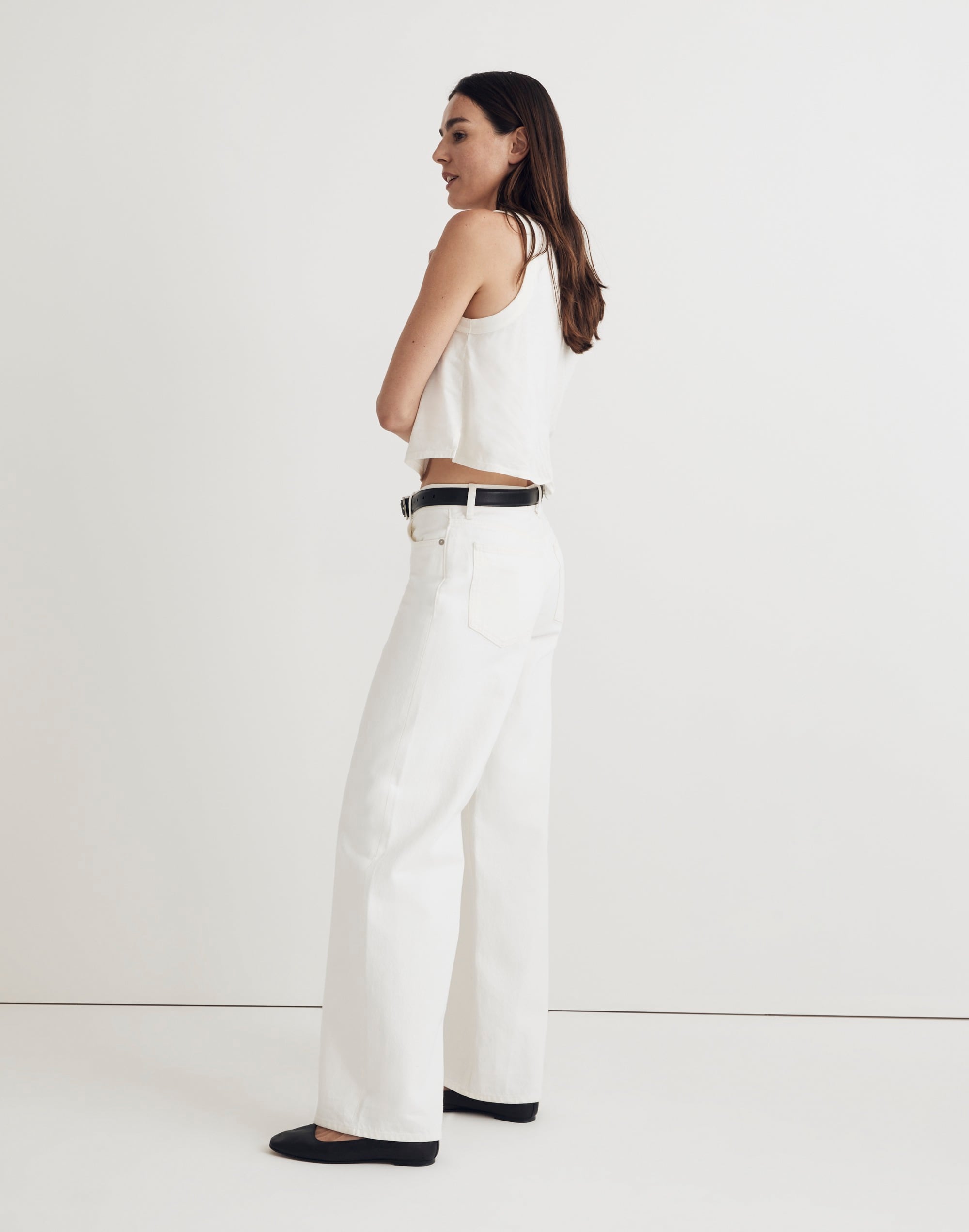 Low-Rise Superwide-Leg Jeans Tile White
