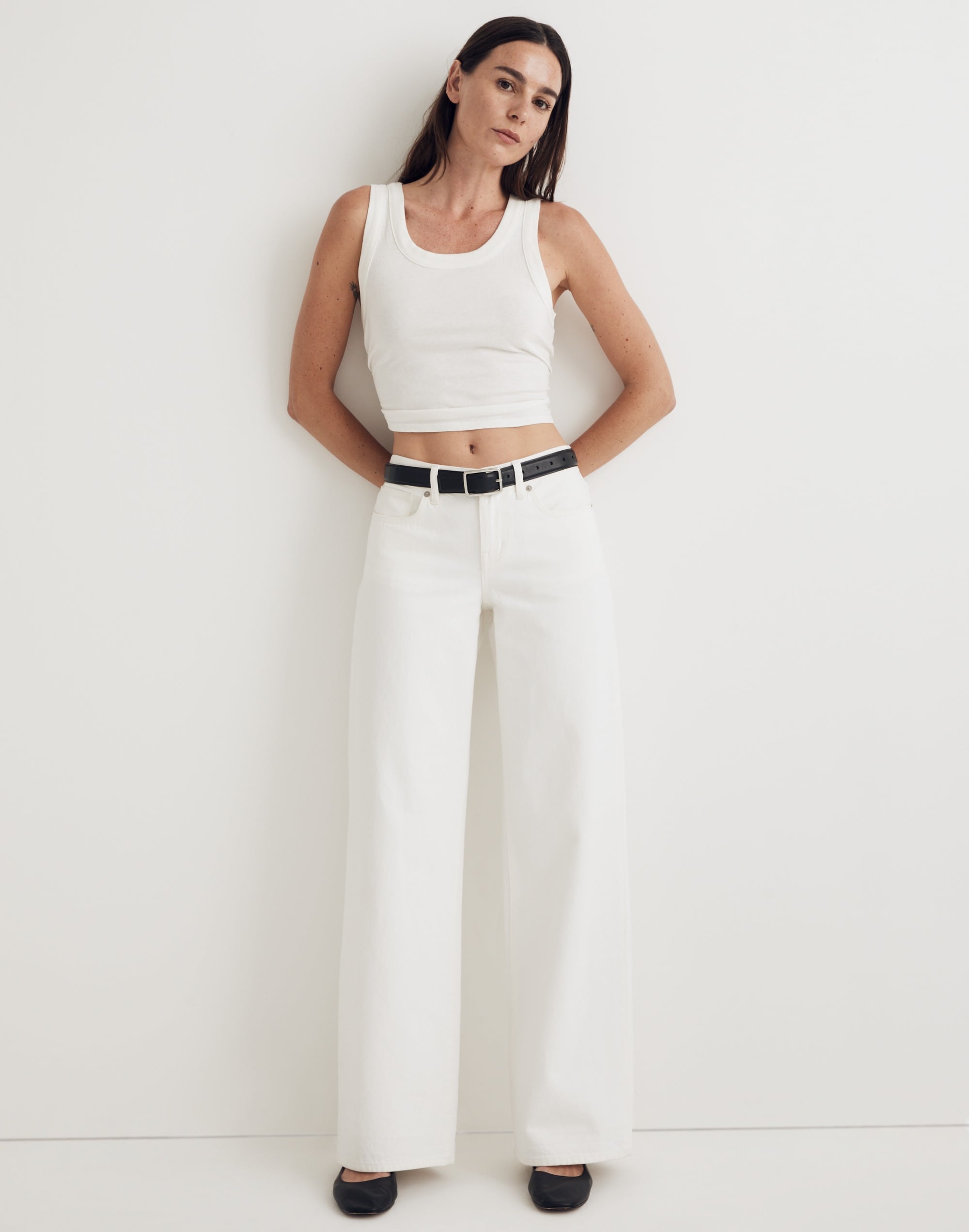 low-rise superwide-leg jeans in tile white