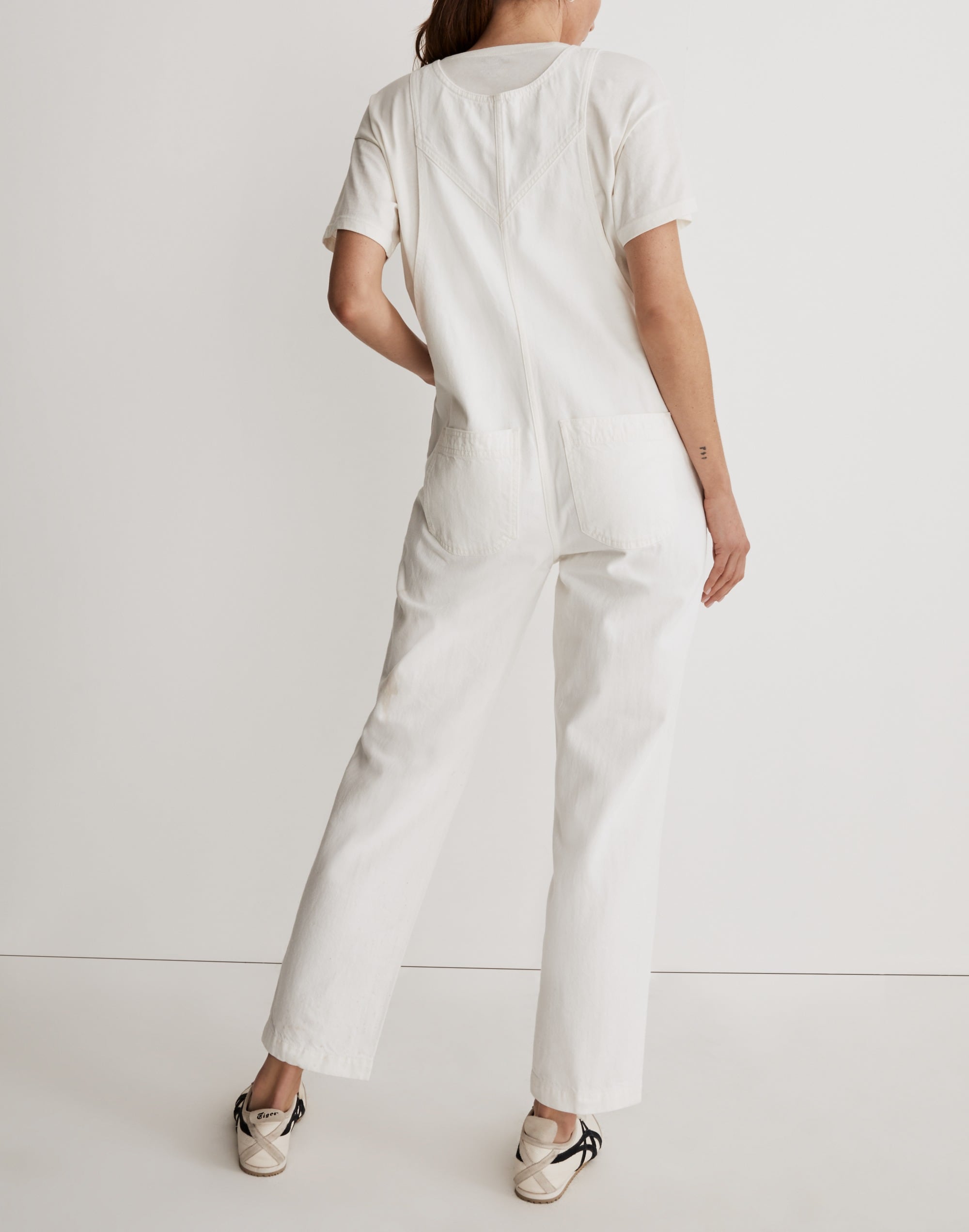 Maternity Kangaroo-Pocket Overalls in Tile White