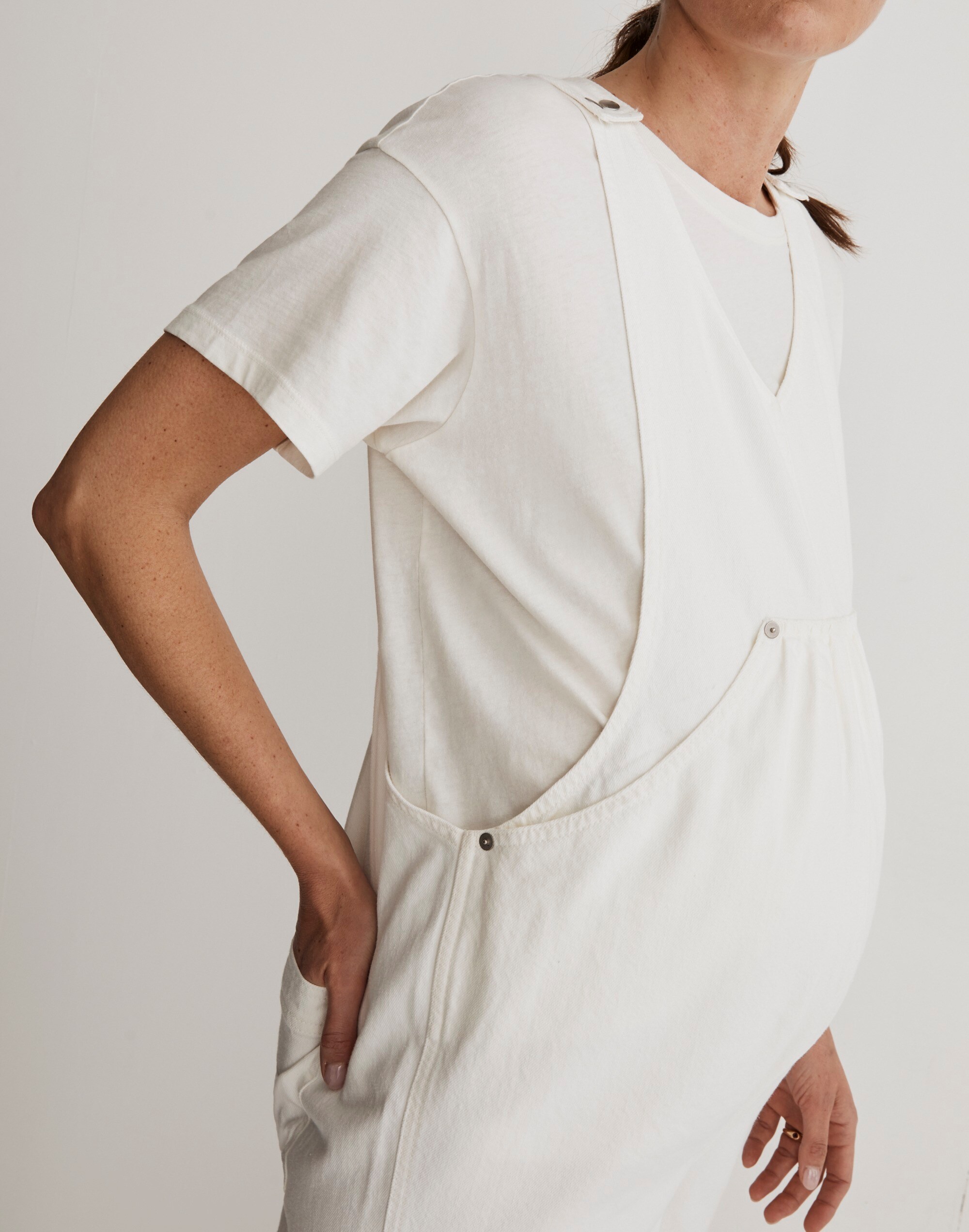 Maternity Kangaroo-Pocket Overalls in Tile White