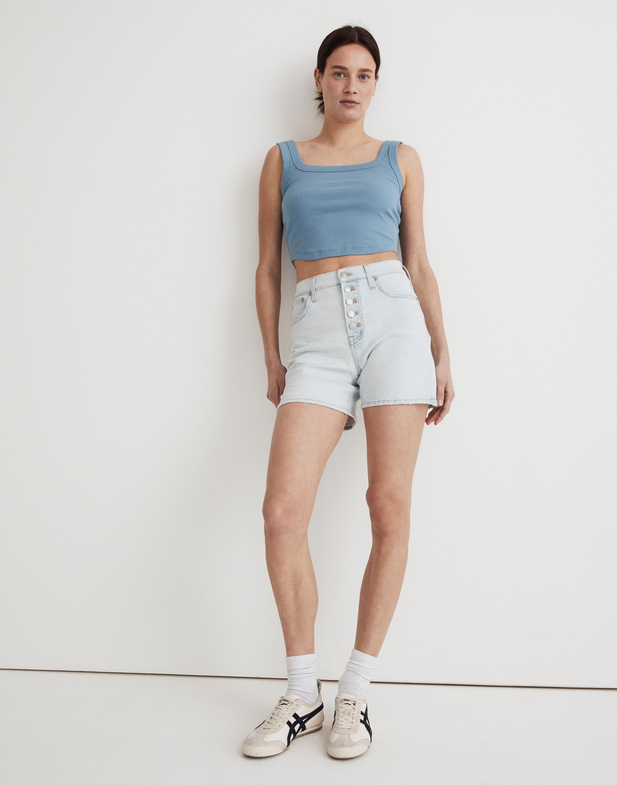 The Perfect Vintage Mid-Length Jean Short in Dayson Wash: Button-Fly Edition
