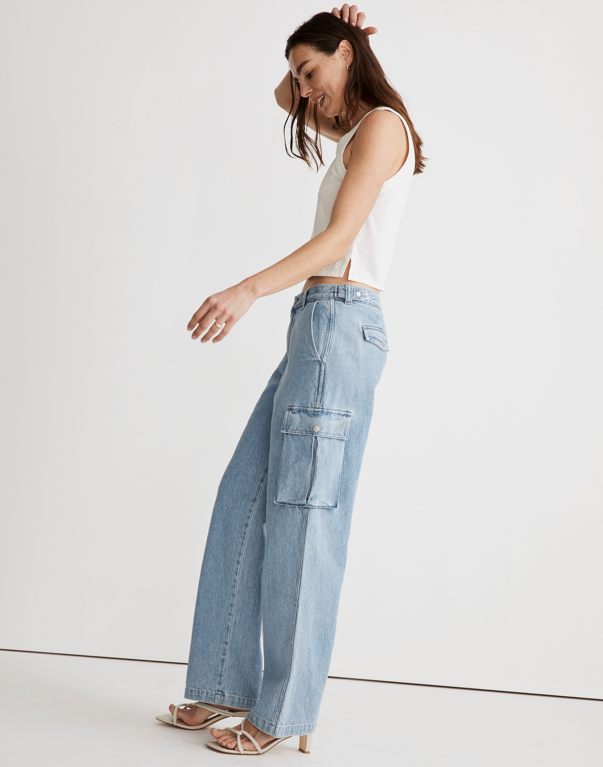 Low-Slung Straight Cargo Jeans in Coleman Wash