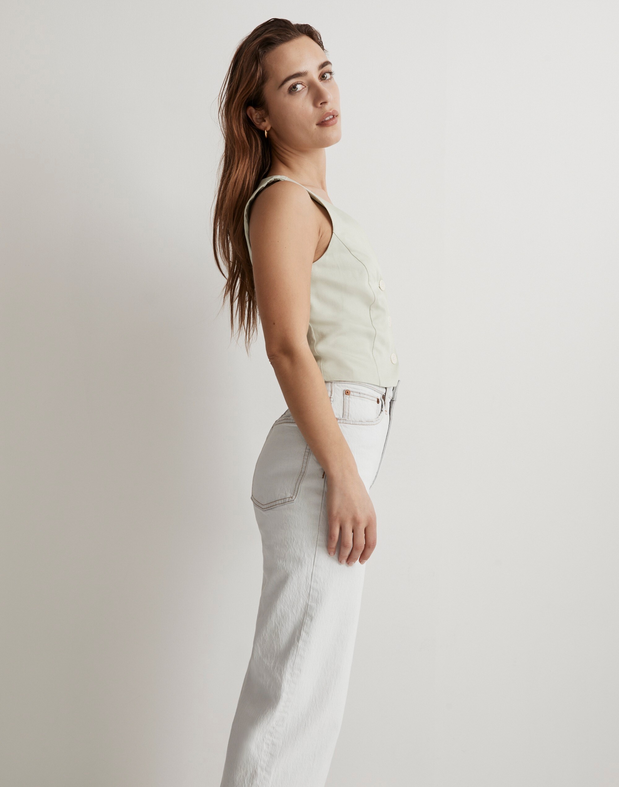 Katrina Crop Vest Top in green opal image 2