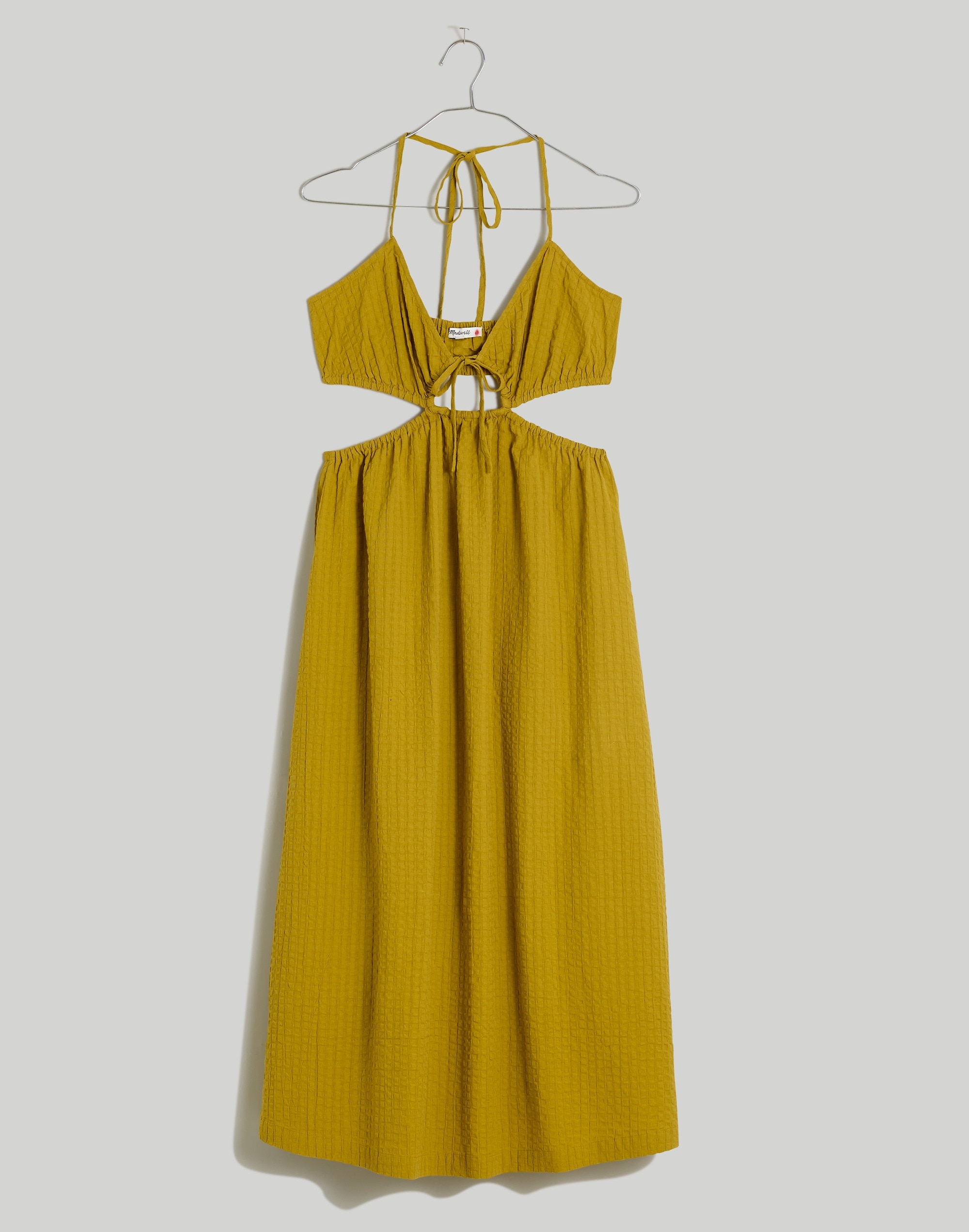 Seersucker Tie-Front Cutout Midi Dress