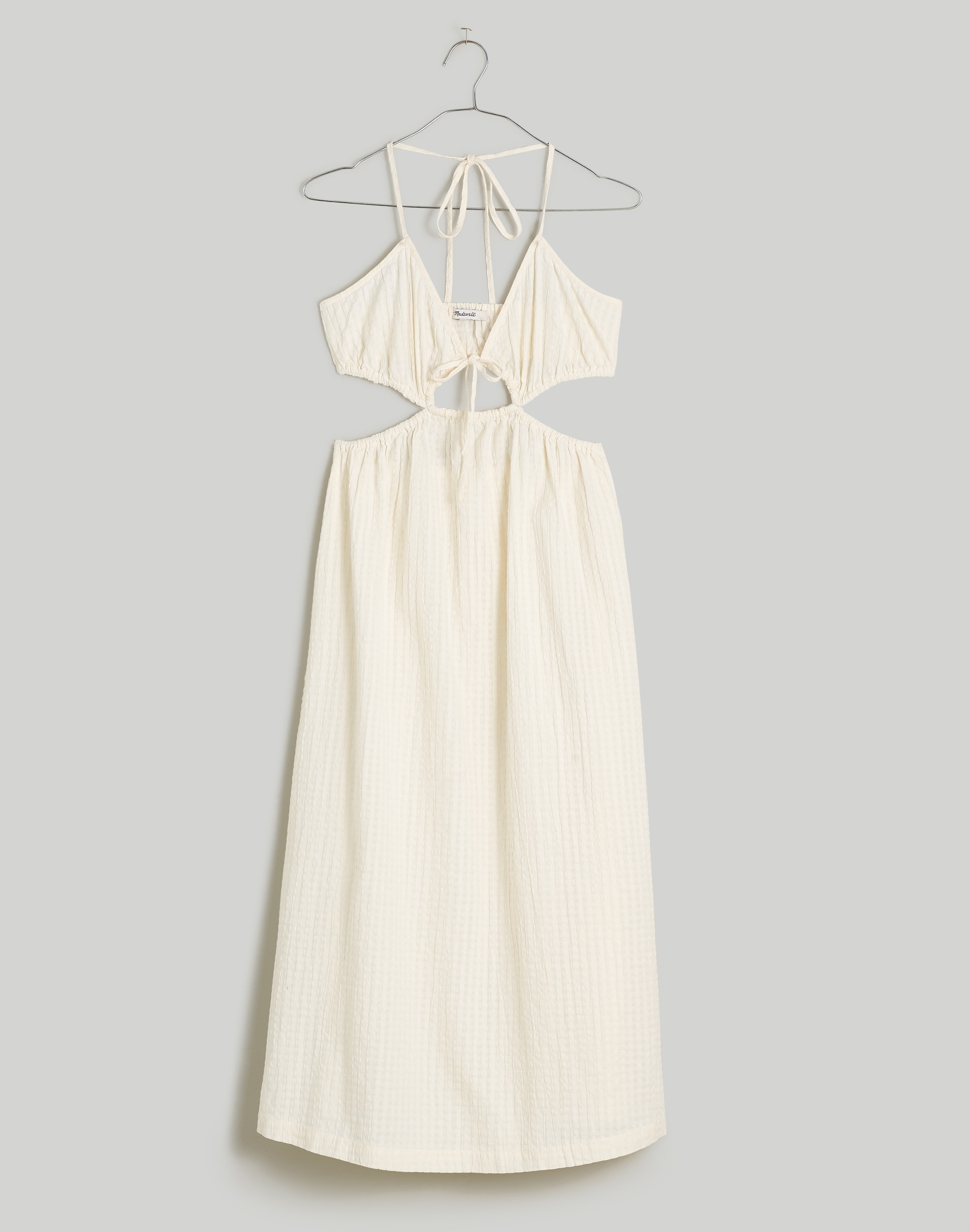 Seersucker Tie-Front Cutout Midi Dress