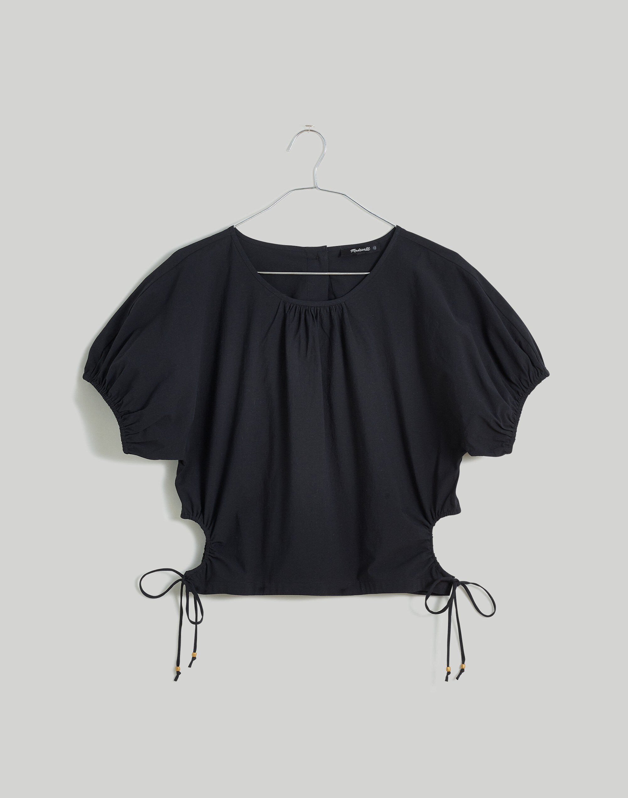 Embroidered Poplin Puff-Sleeve Cutout Crop Top