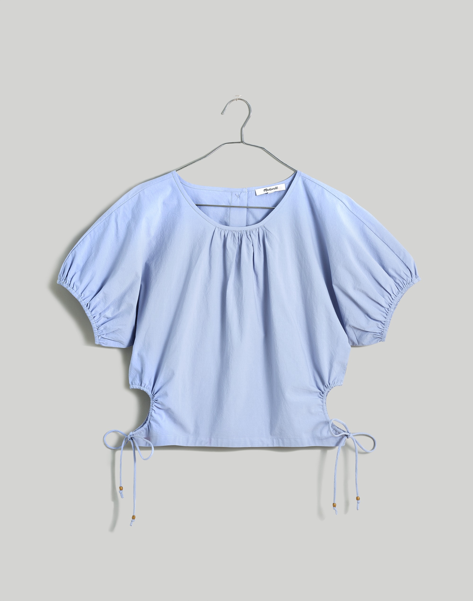 Embroidered Poplin Puff-Sleeve Cutout Crop Top