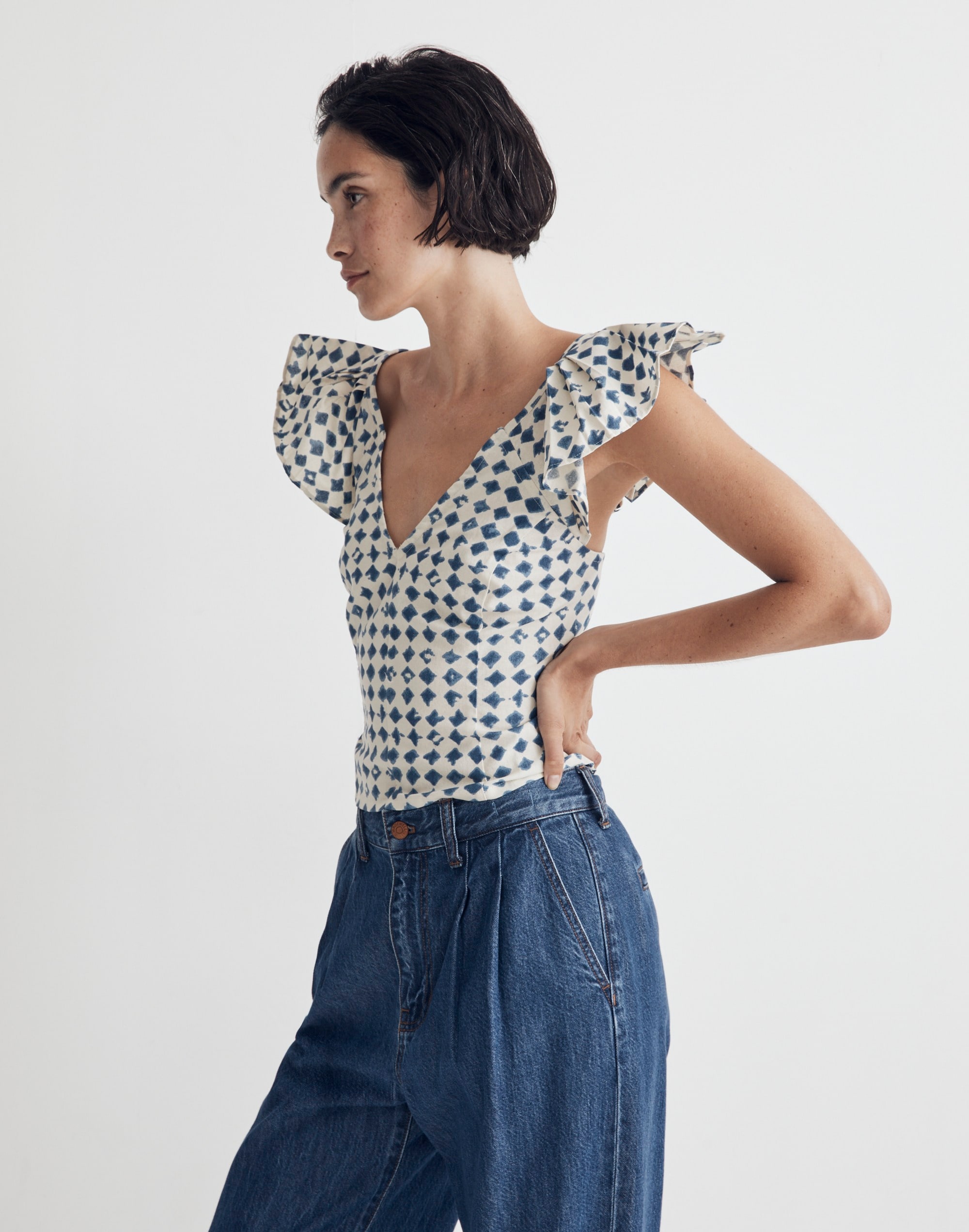 Shibori-Print V-Back Top