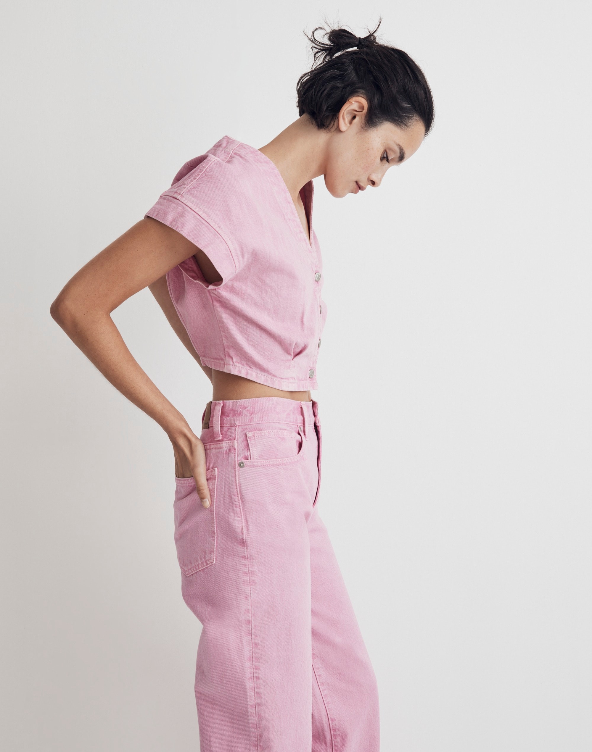 Denim Cap-Sleeve Crop Top