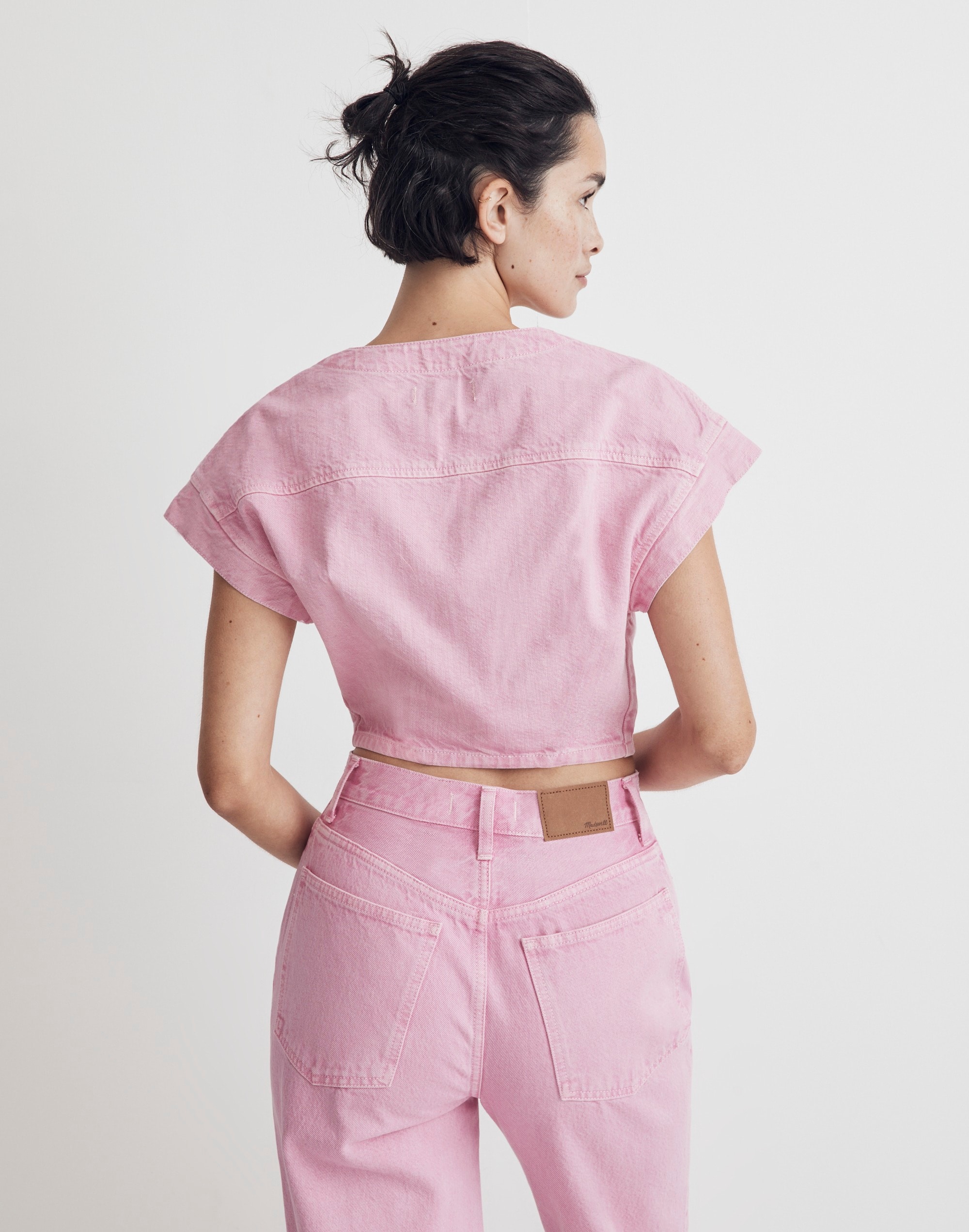 Denim Cap-Sleeve Crop Top