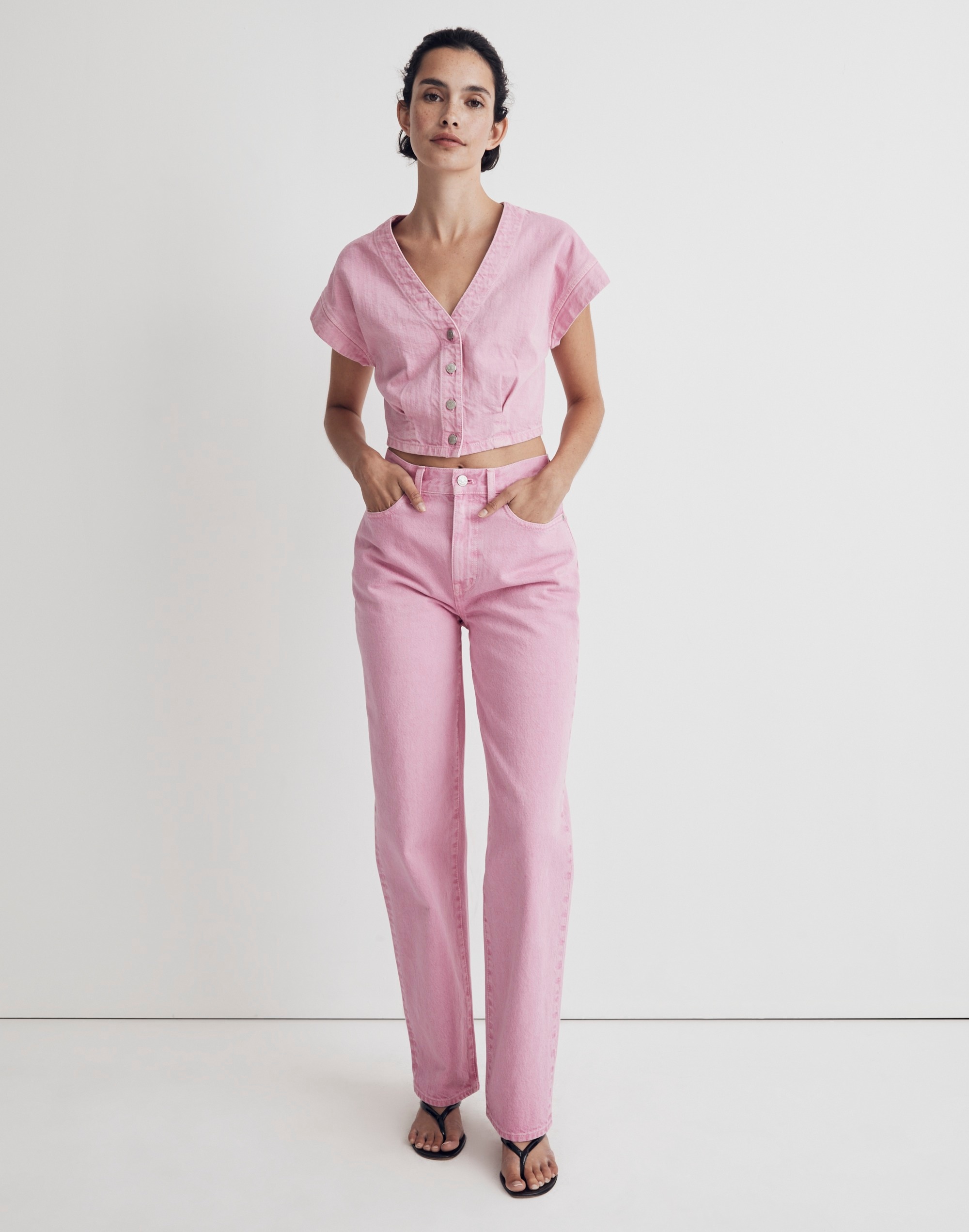 Denim Cap-Sleeve Crop Top