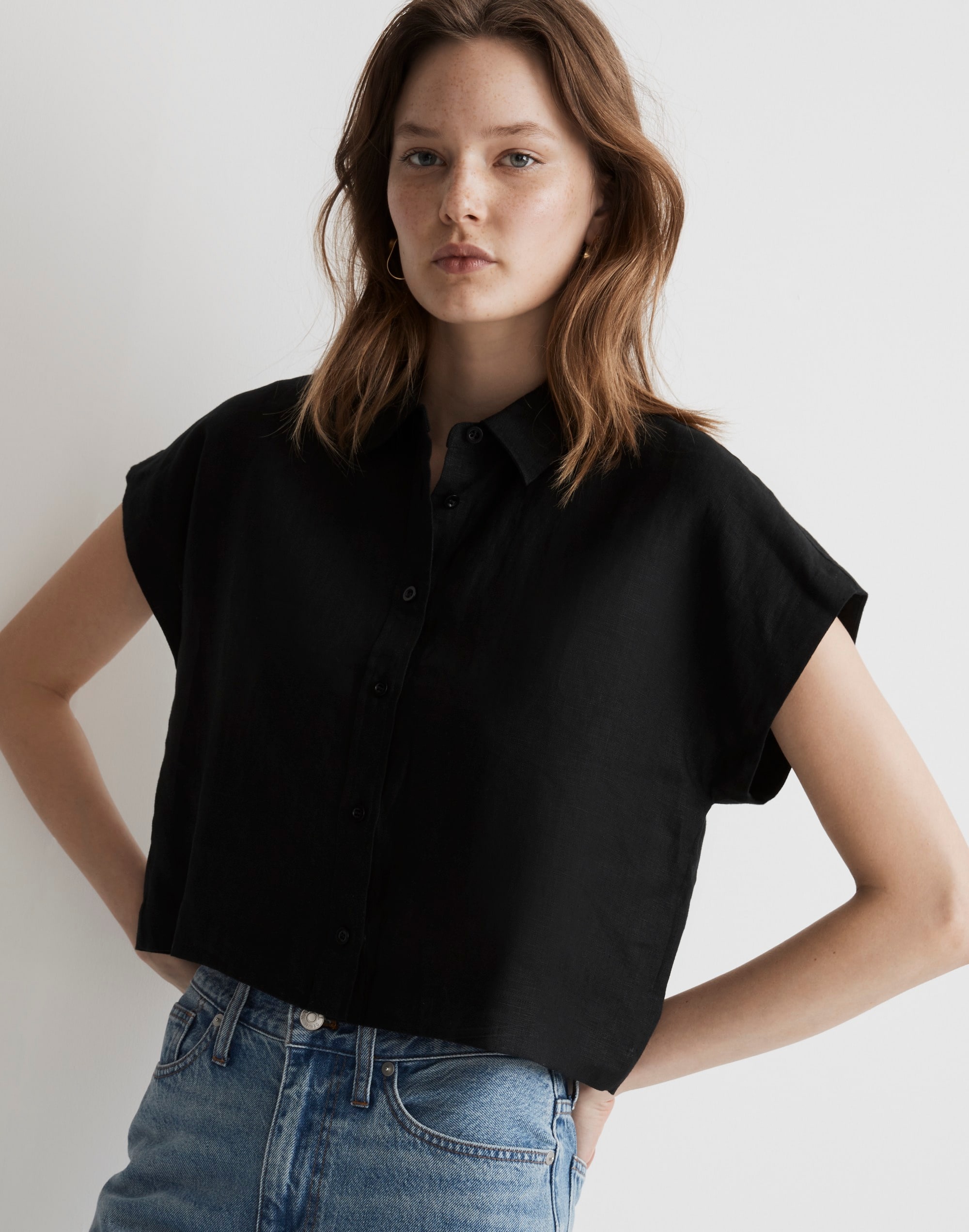 100% linen crop dolman shirt